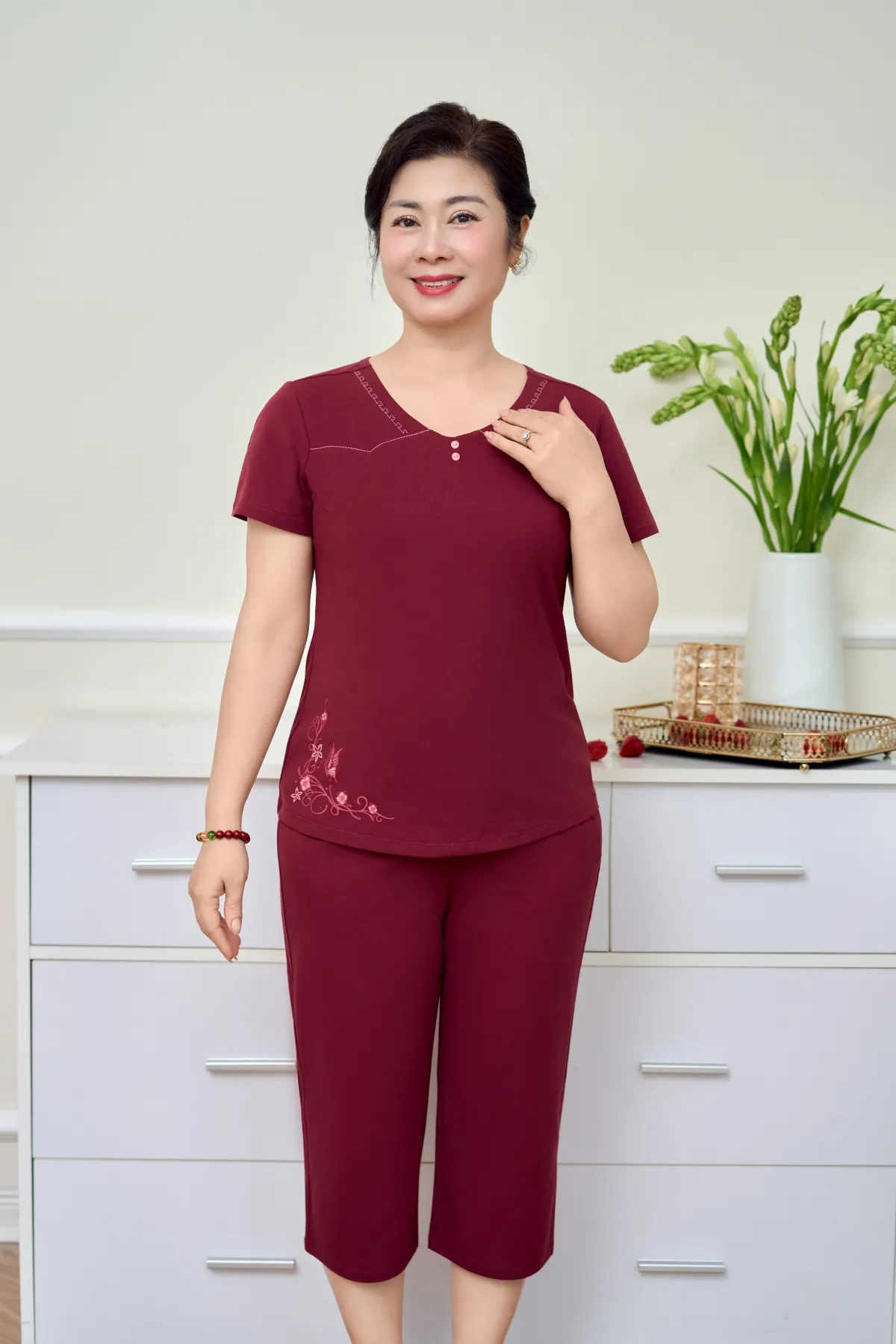 Đồ bộ mặc nhà nữ cotton USA áo cộc quần ngố SP2259 XL chocolate