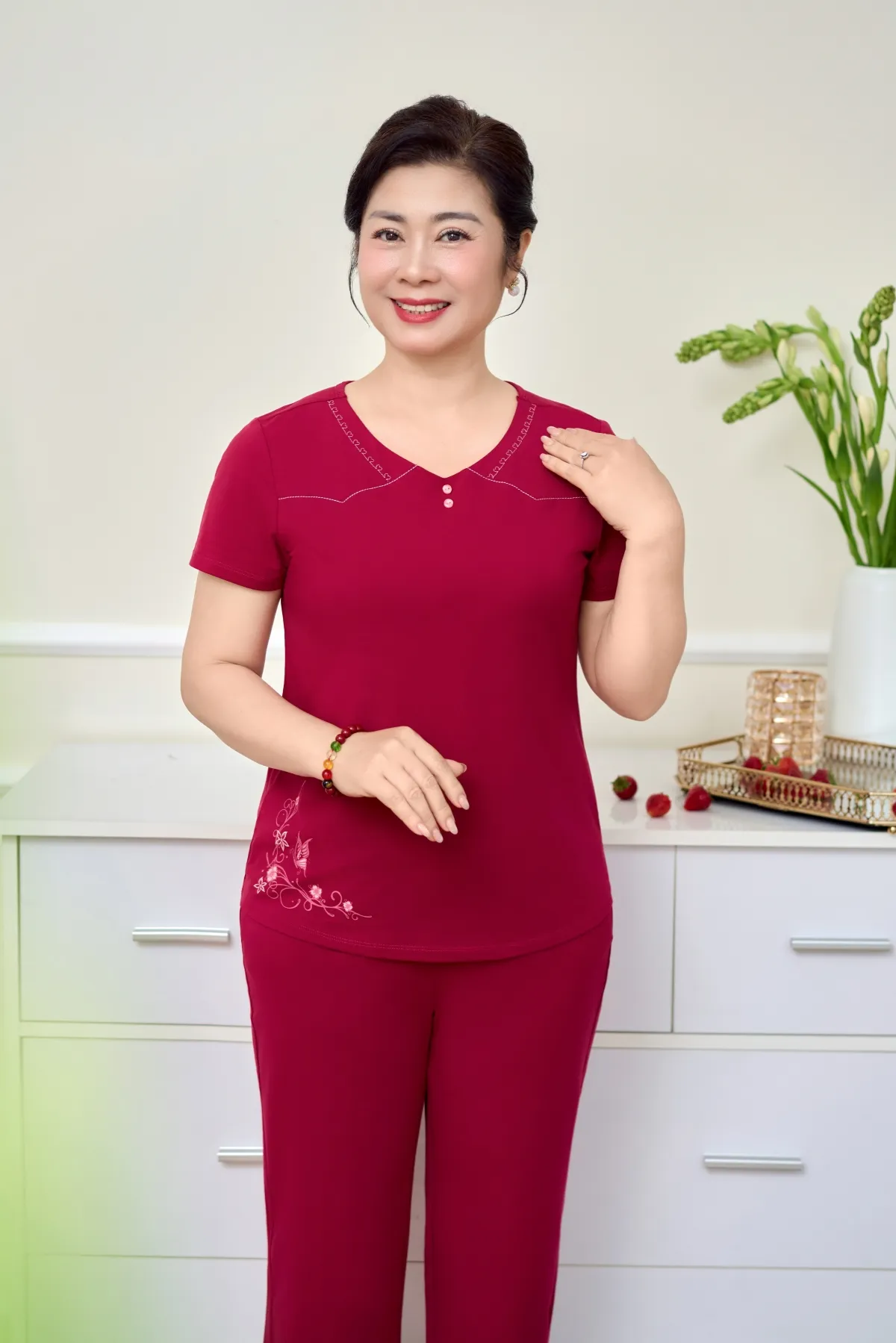 Đồ bộ mặc nhà nữ cotton USA áo cộc quần ngố SP2259 XL đỏ rumba