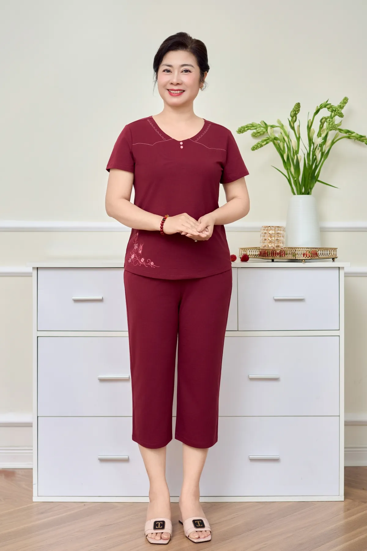 Đồ bộ mặc nhà nữ cotton USA áo cộc quần ngố SP2259