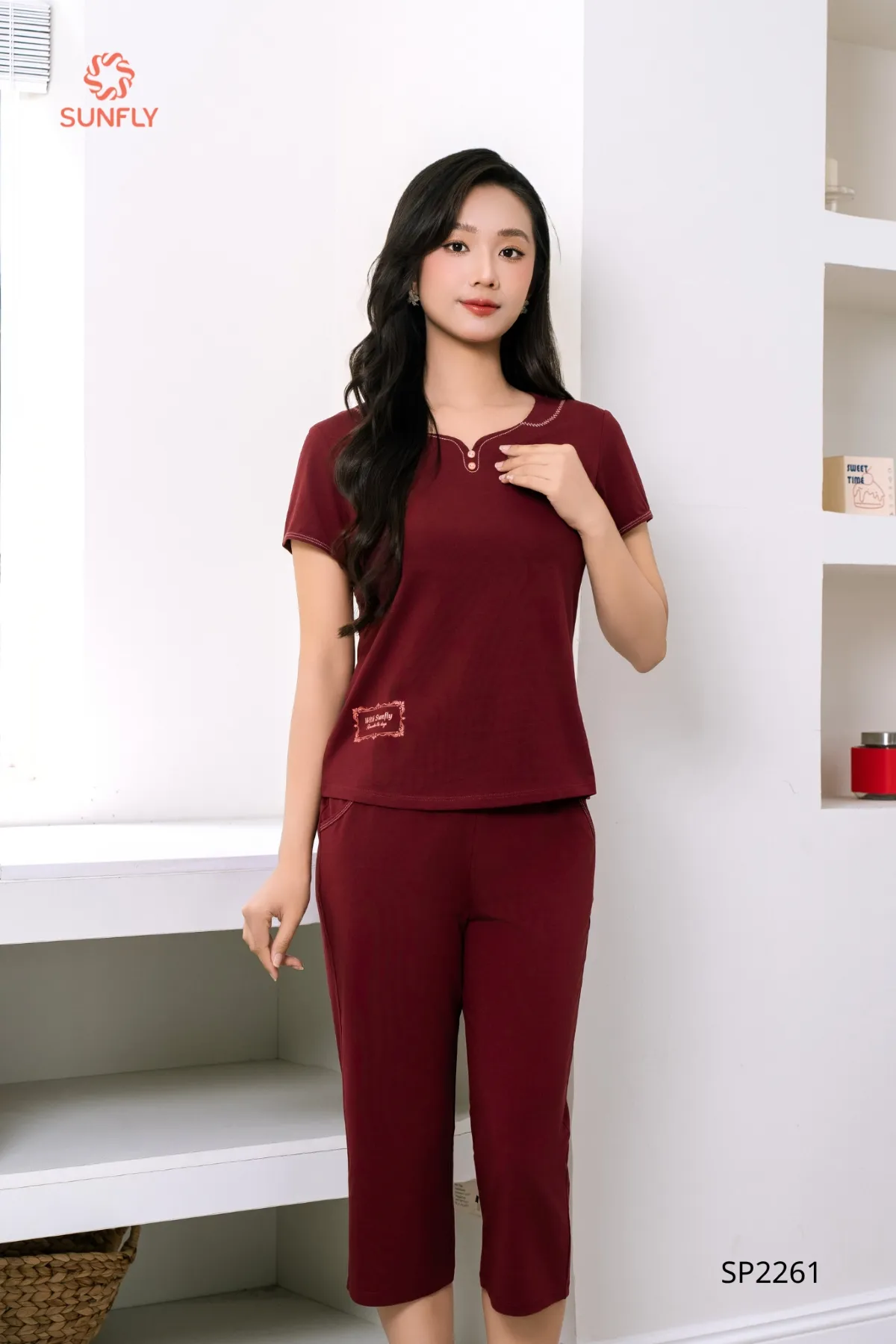 Đồ bộ mặc nhà nữ cotton USA áo cộc quần ngố SP2261 XXL chocolate