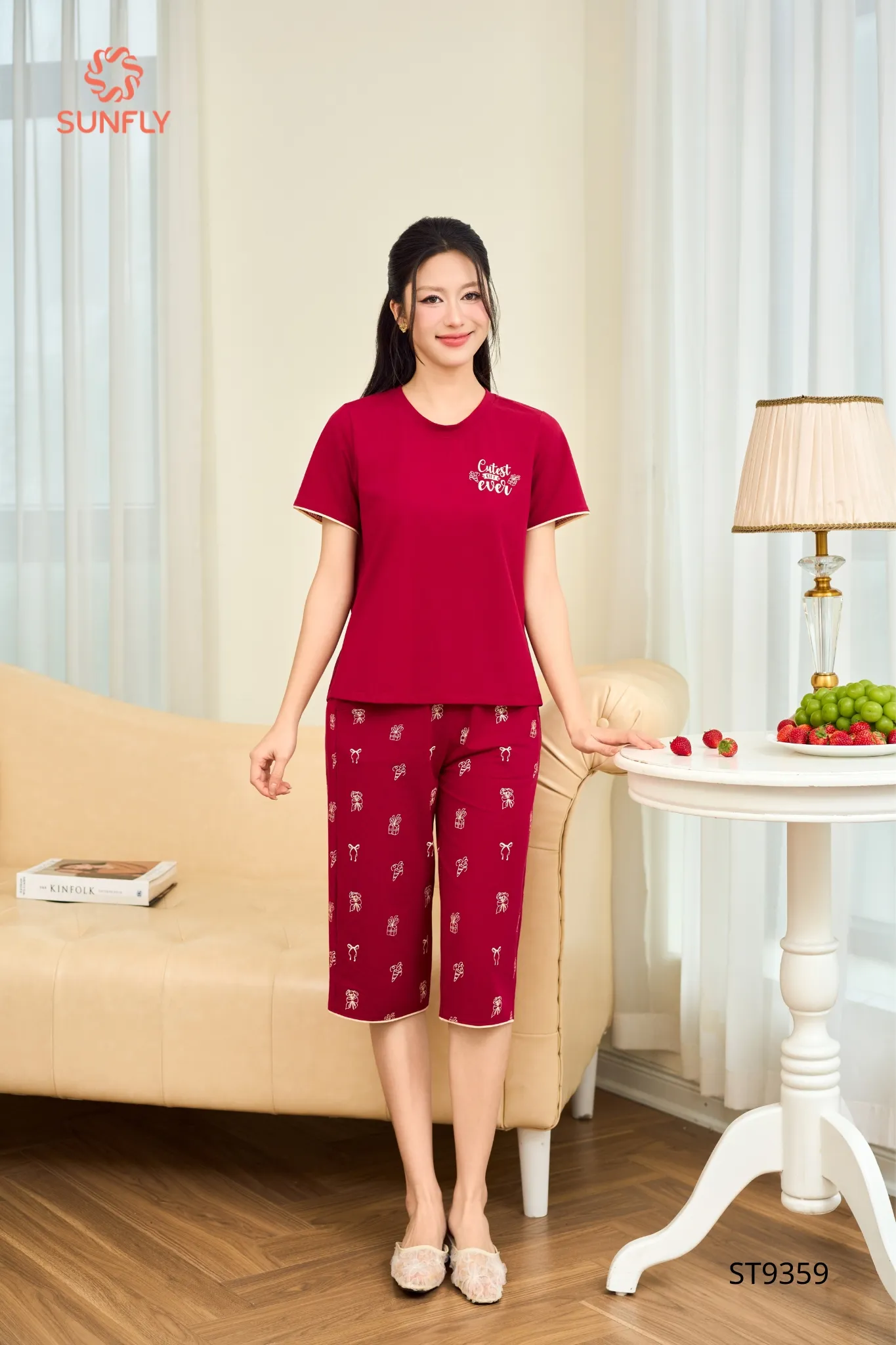 Đồ bộ mặc nhà nữ cotton USA áo cộc quần ngố ST9359