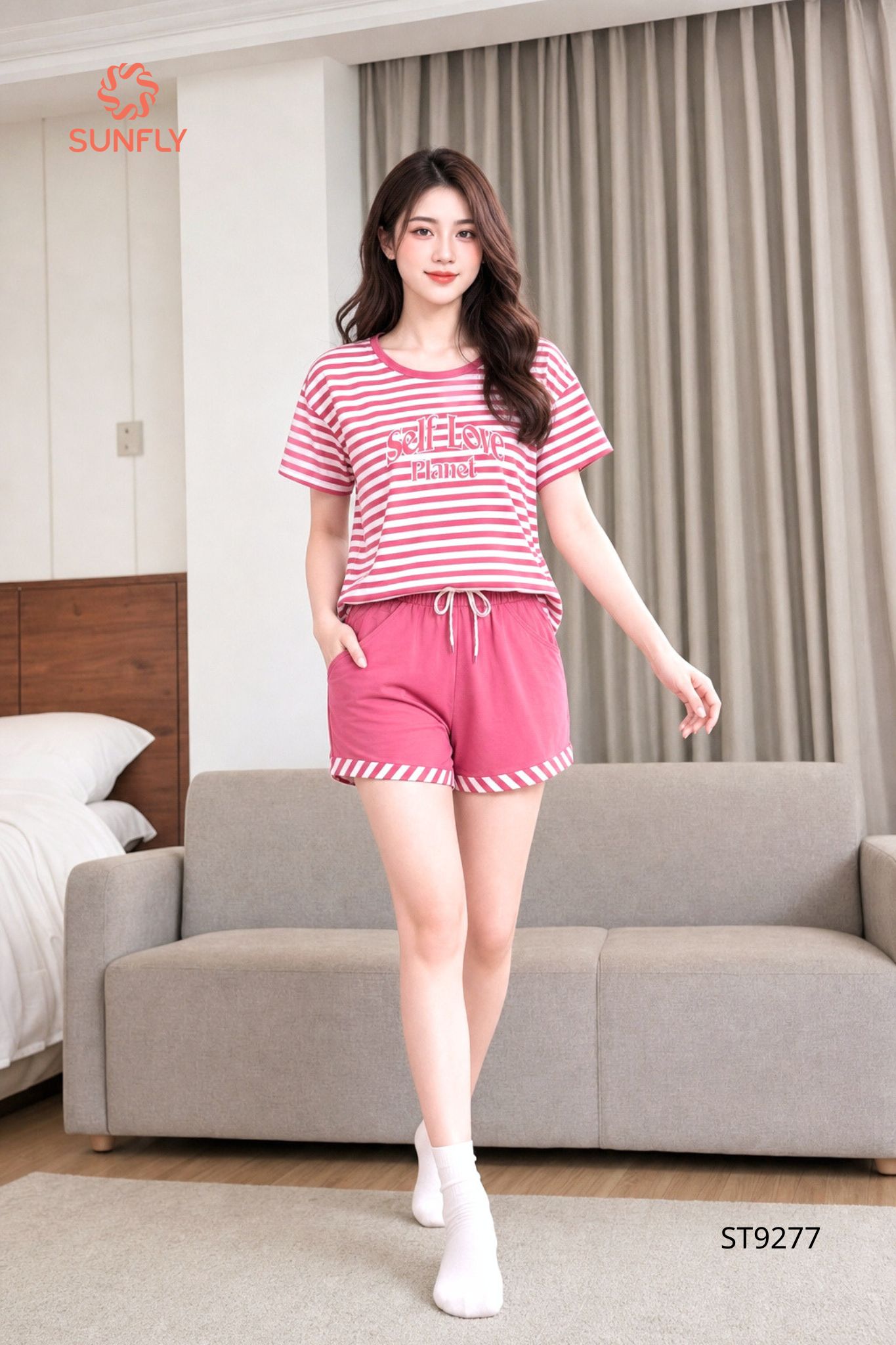 Đồ bộ mặc nhà nữ cotton áo cộc quần sooc ST9277