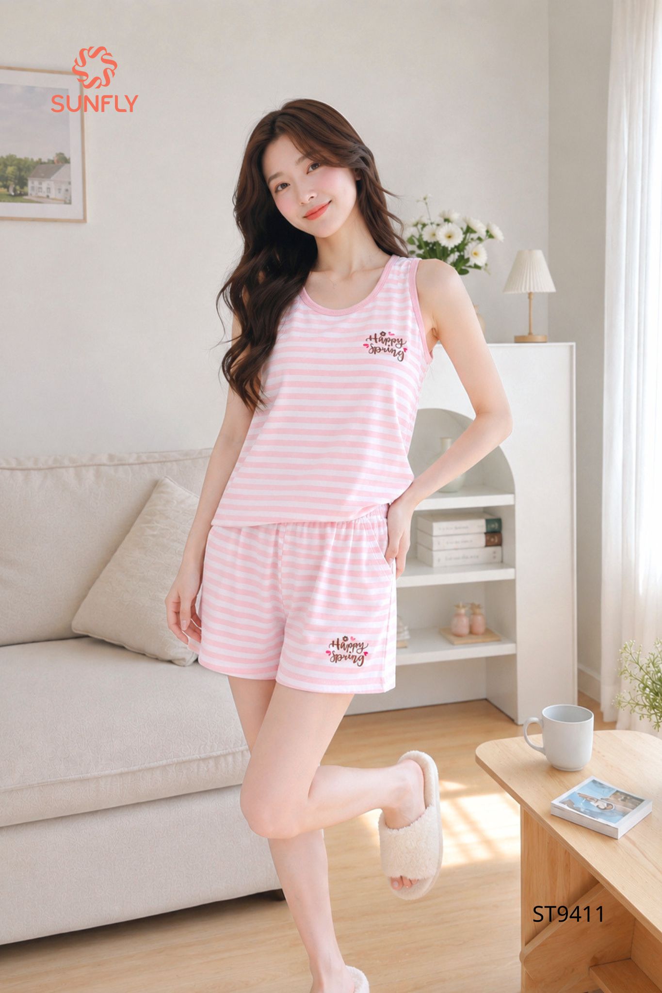 Đồ bộ mặc nhà nữ cotton áo sát nách quần sooc ST9411