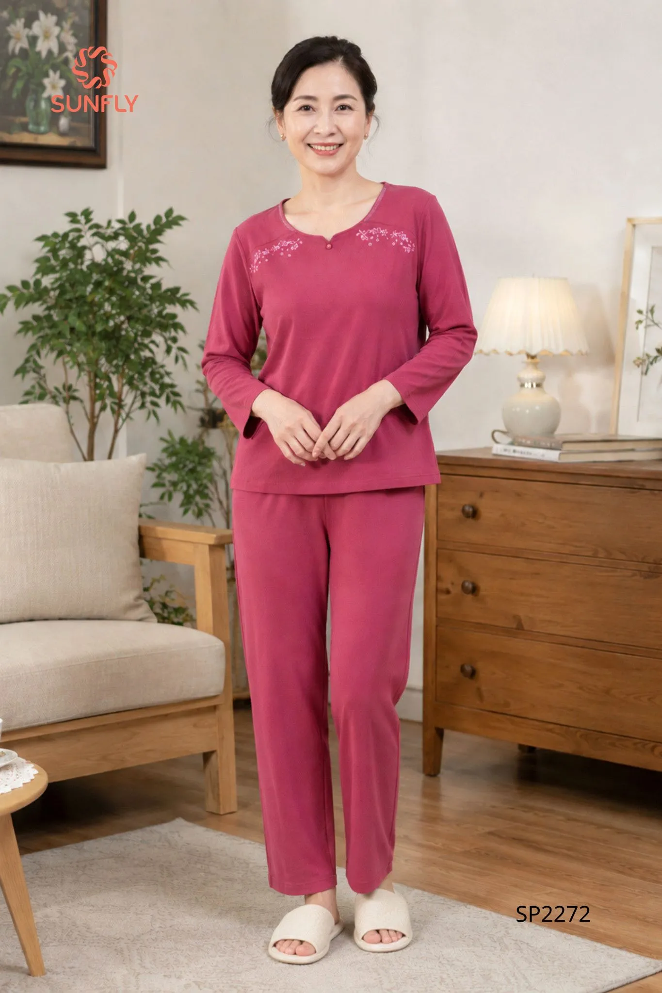 Đồ bộ mặc nhà nữ cotton áo tay lỡ quần dài SP2272