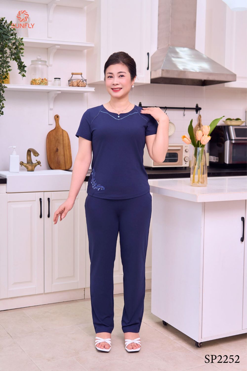Đồ bộ mặc nhà nữ cotton compact áo cộc quần dài SP2252 XXL xanh tím than
