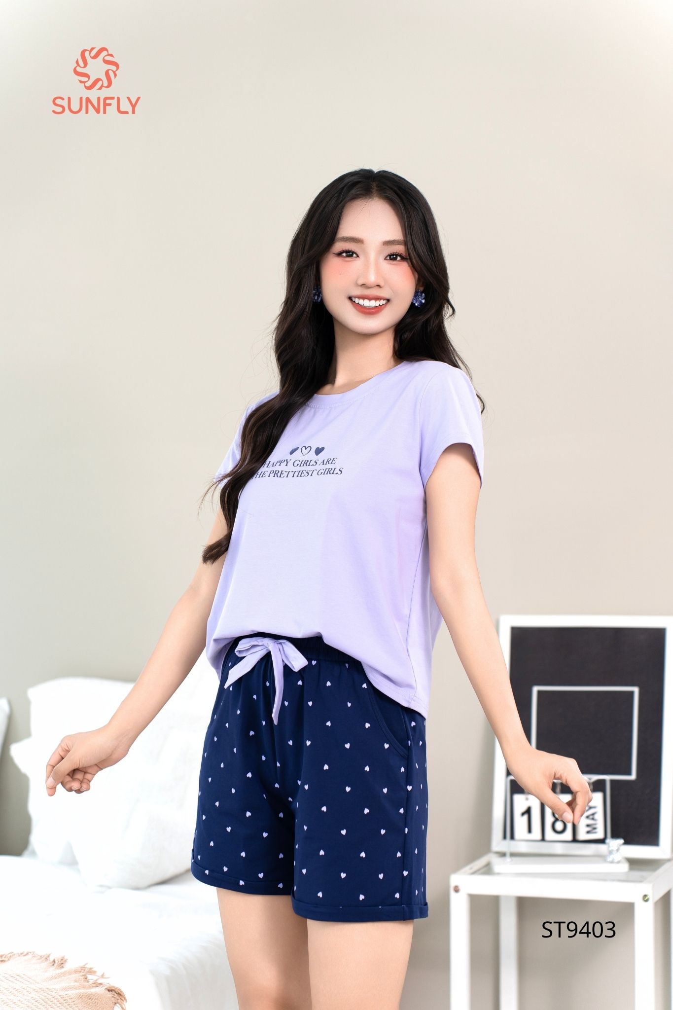 Đồ bộ mặc nhà nữ cotton compact áo cộc quần sooc ST9403 L tím oải hương