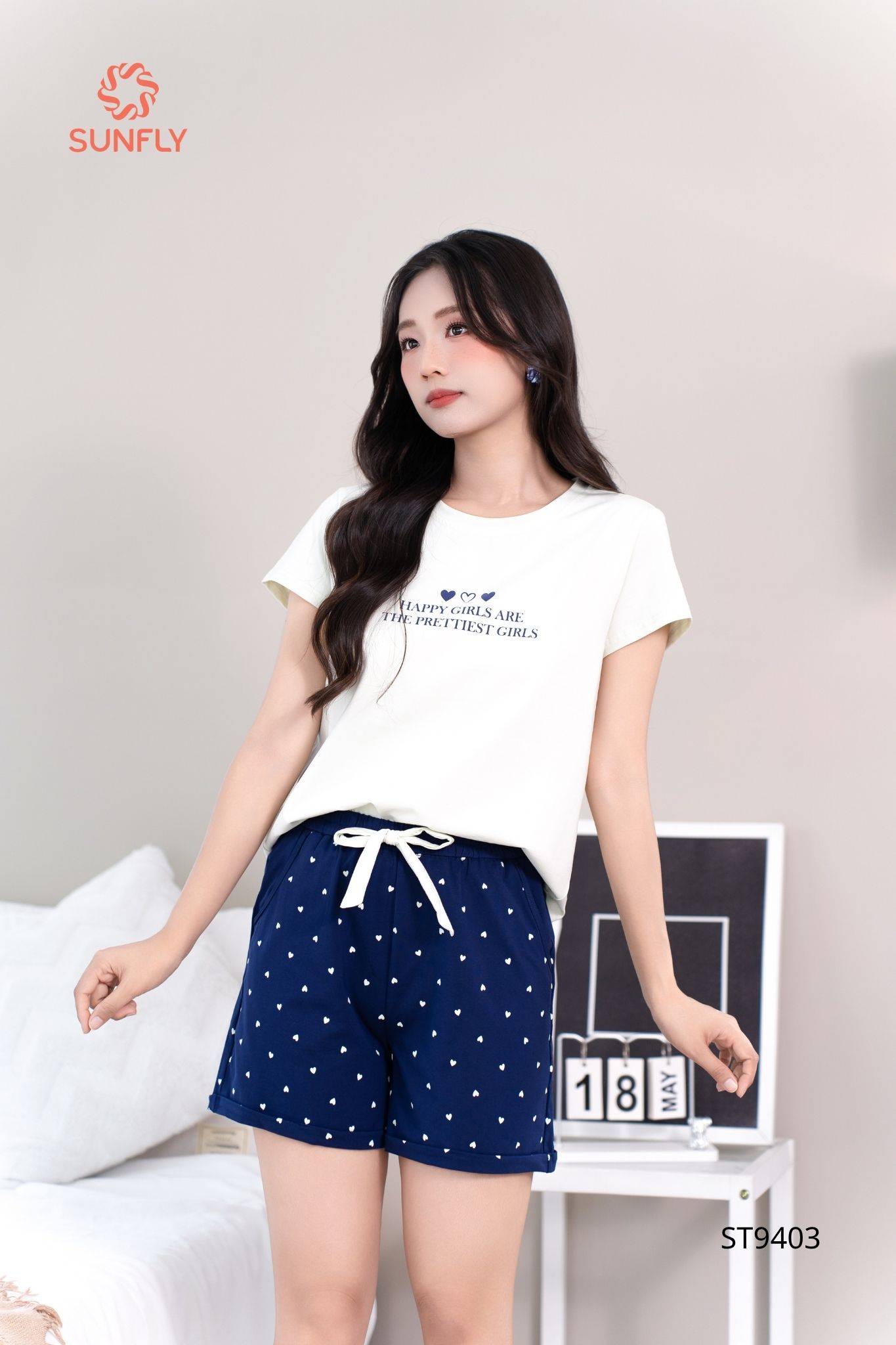 Đồ bộ mặc nhà nữ cotton compact áo cộc quần sooc ST9403 L xanh thủy tinh