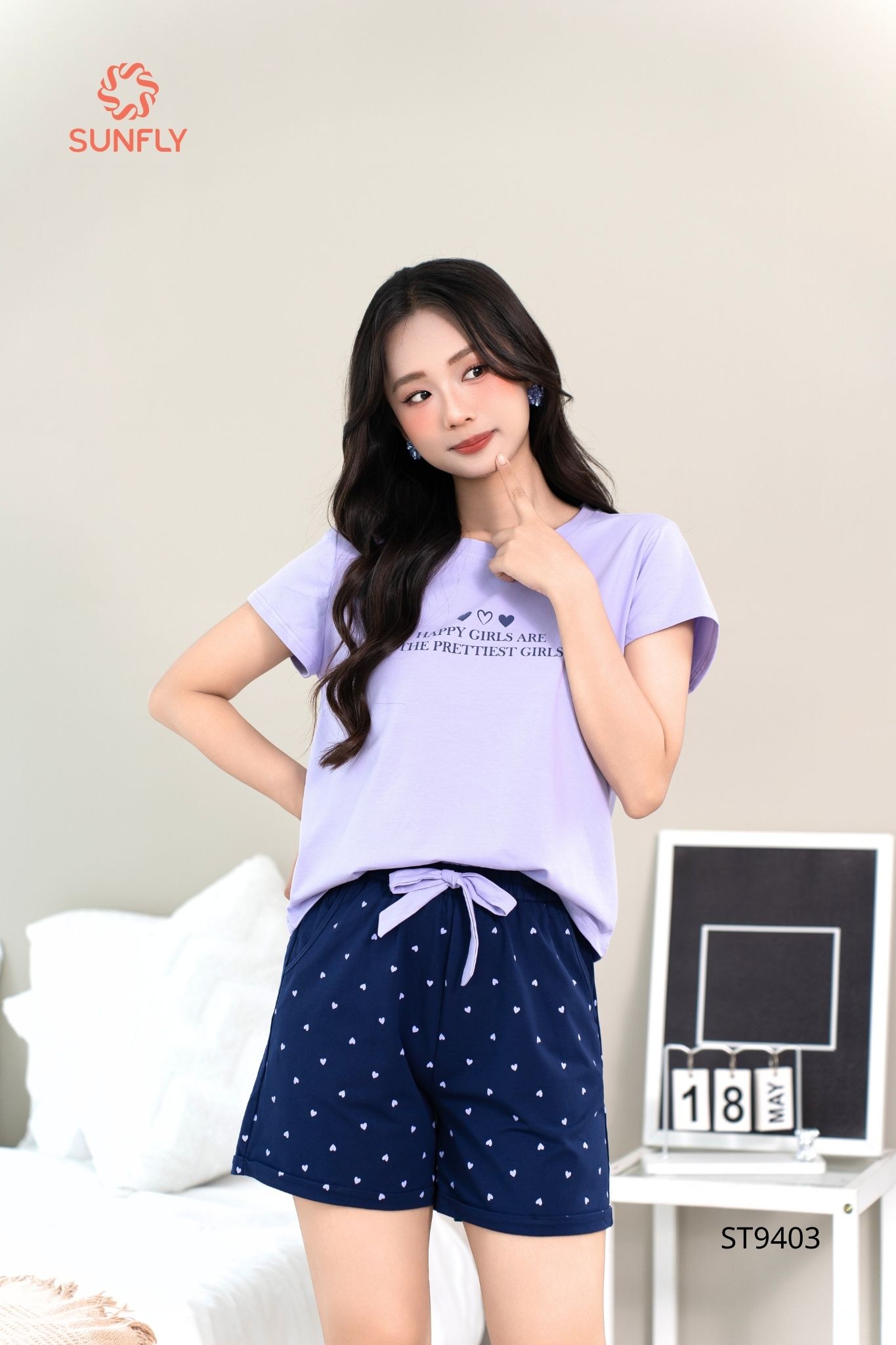Đồ bộ mặc nhà nữ cotton compact áo cộc quần sooc ST9403 XL tím oải hương