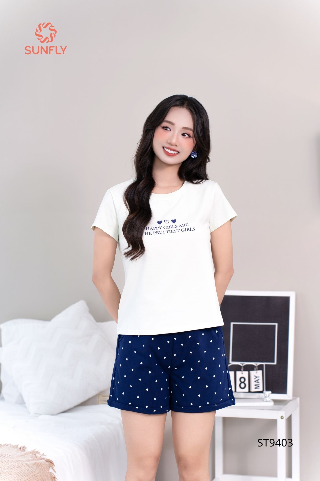 Đồ bộ mặc nhà nữ cotton compact áo cộc quần sooc ST9403