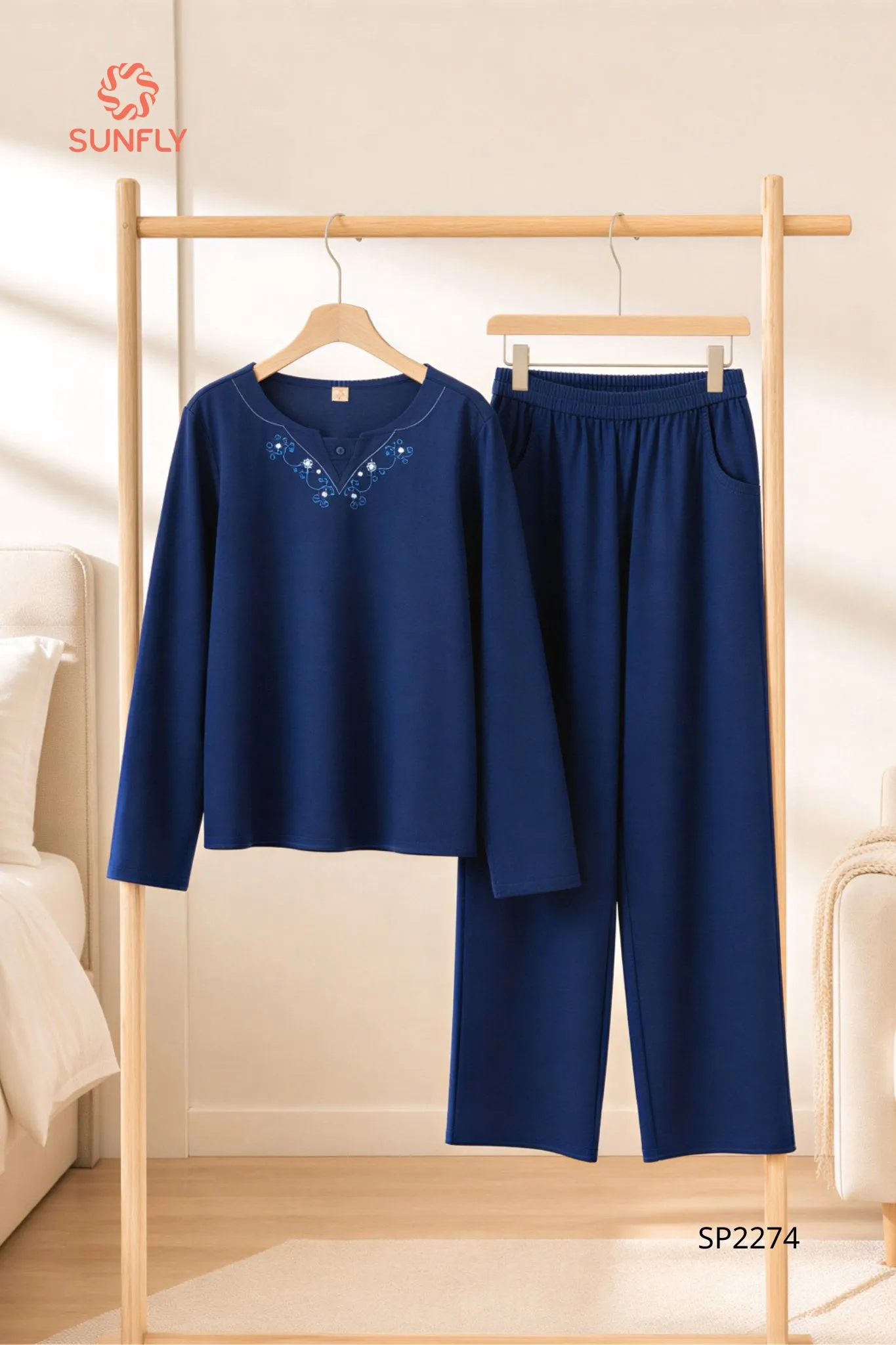 Đồ bộ mặc nhà nữ cotton compact áo dài quần dài SP2274