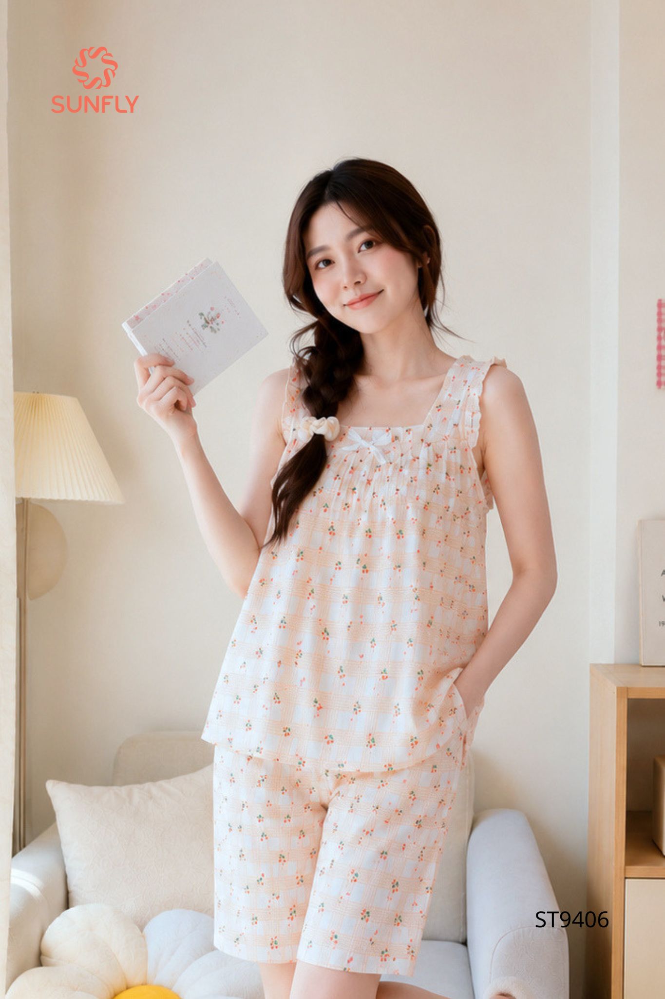 Đồ bộ mặc nhà nữ lanh áo sát nách quần ngố ST9406