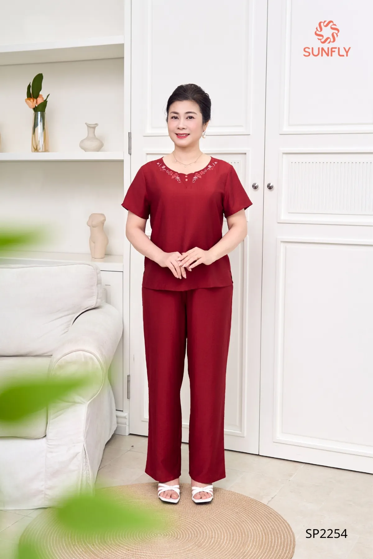 Đồ bộ mặc nhà nữ linen áo cộc quần dài SP2254