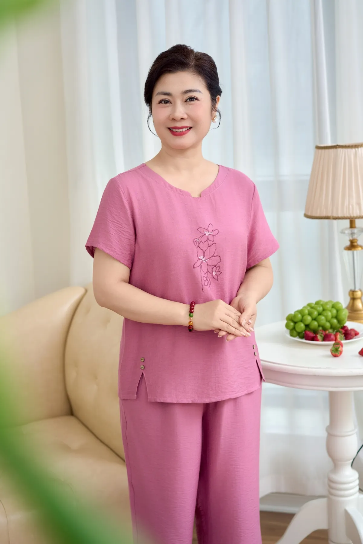 Đồ bộ mặc nhà nữ linen áo cộc quần ngố SP2256 XL tím nhạt