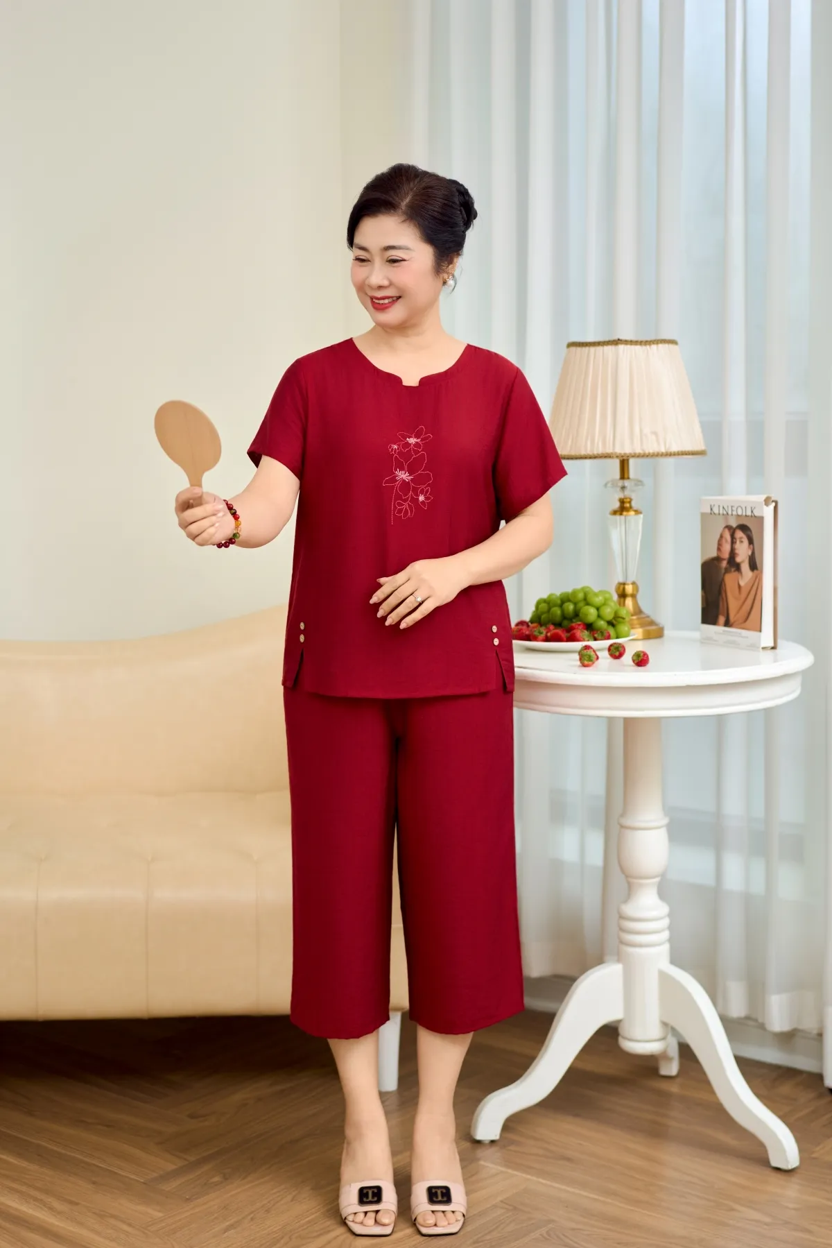 Đồ bộ mặc nhà nữ linen áo cộc quần ngố SP2256