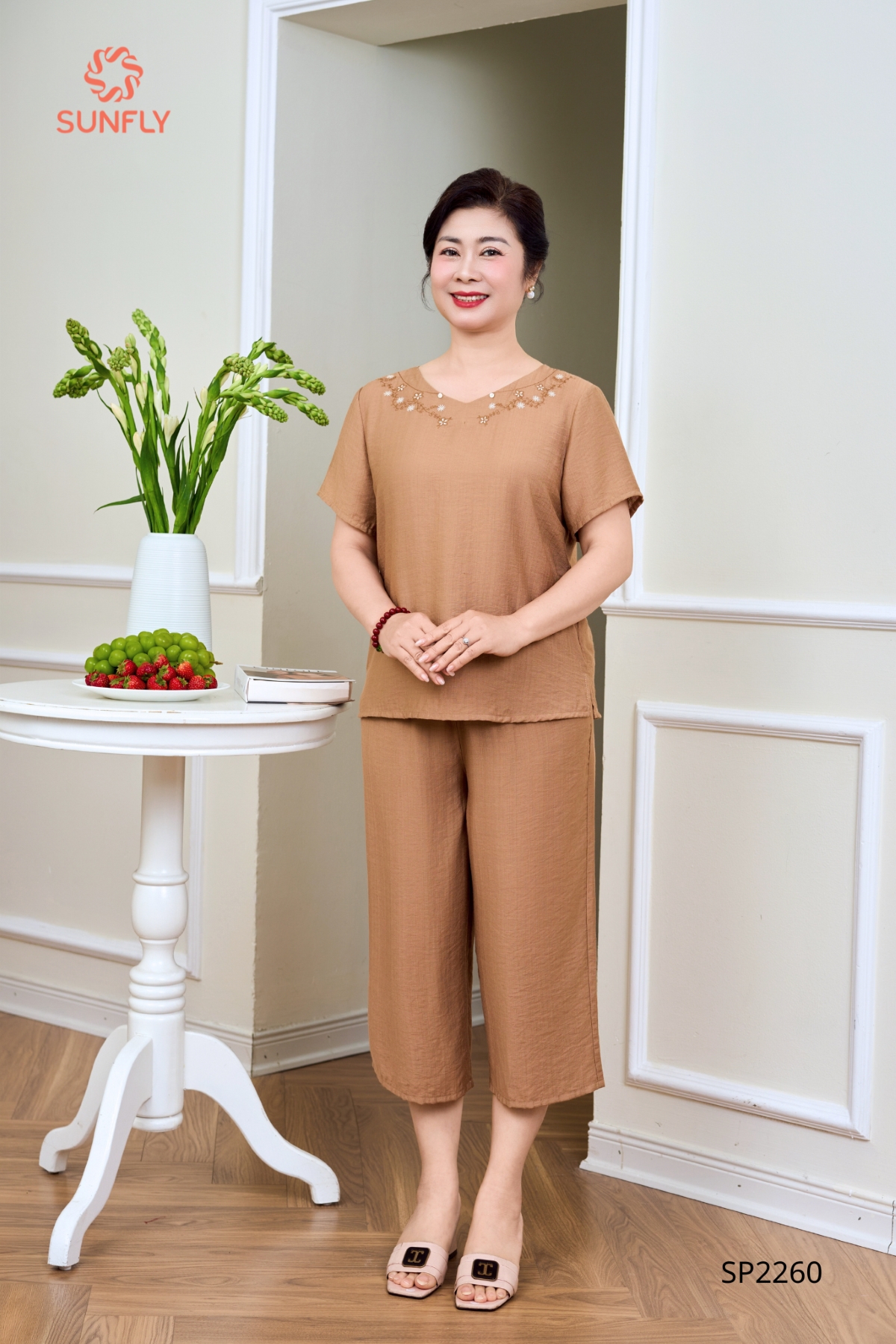 Đồ bộ mặc nhà nữ linen áo cộc quần ngố SP2260