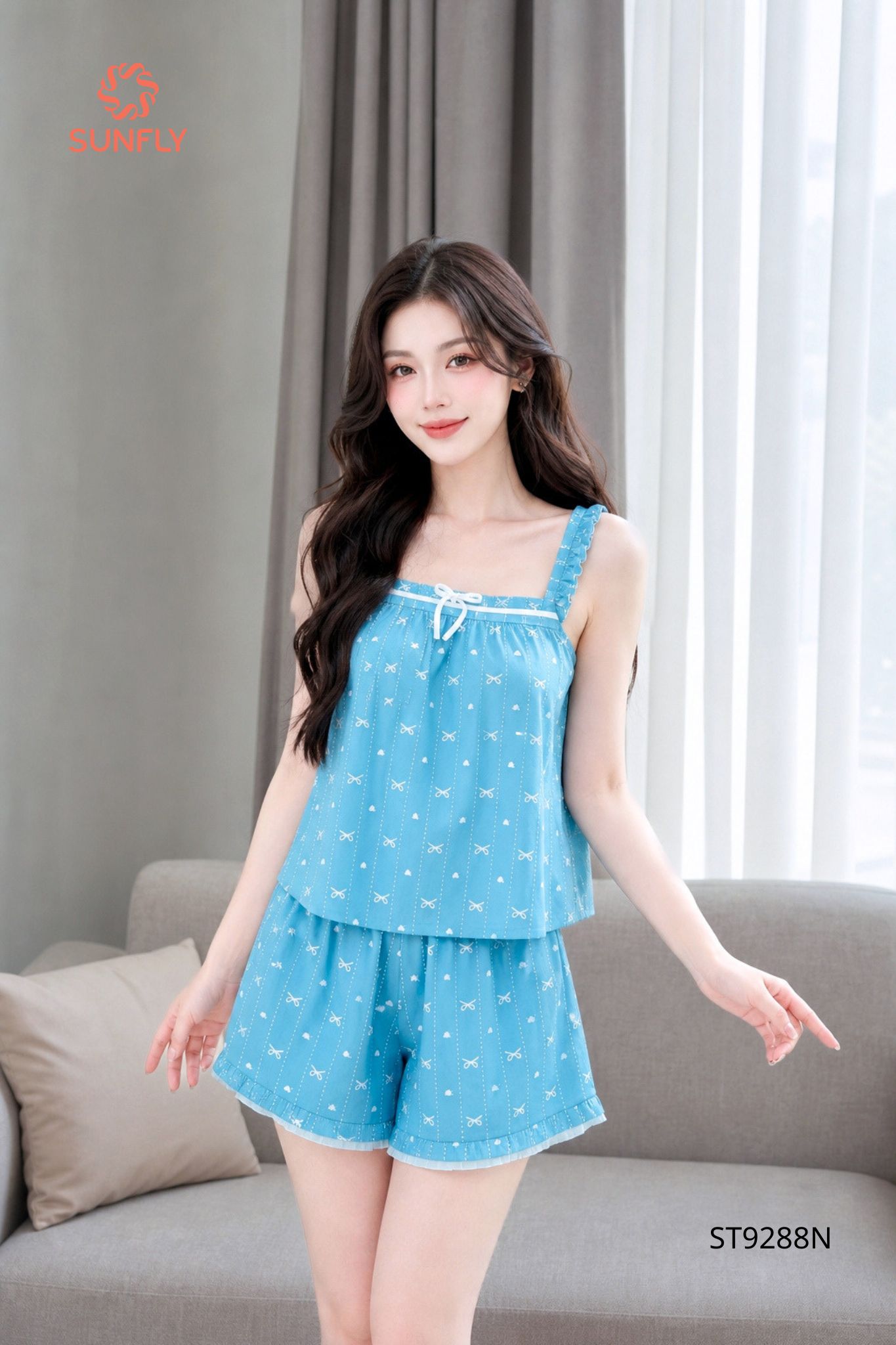 Đồ bộ mặc nhà nữ lụa latin áo 2 dây quần sooc ST9288N