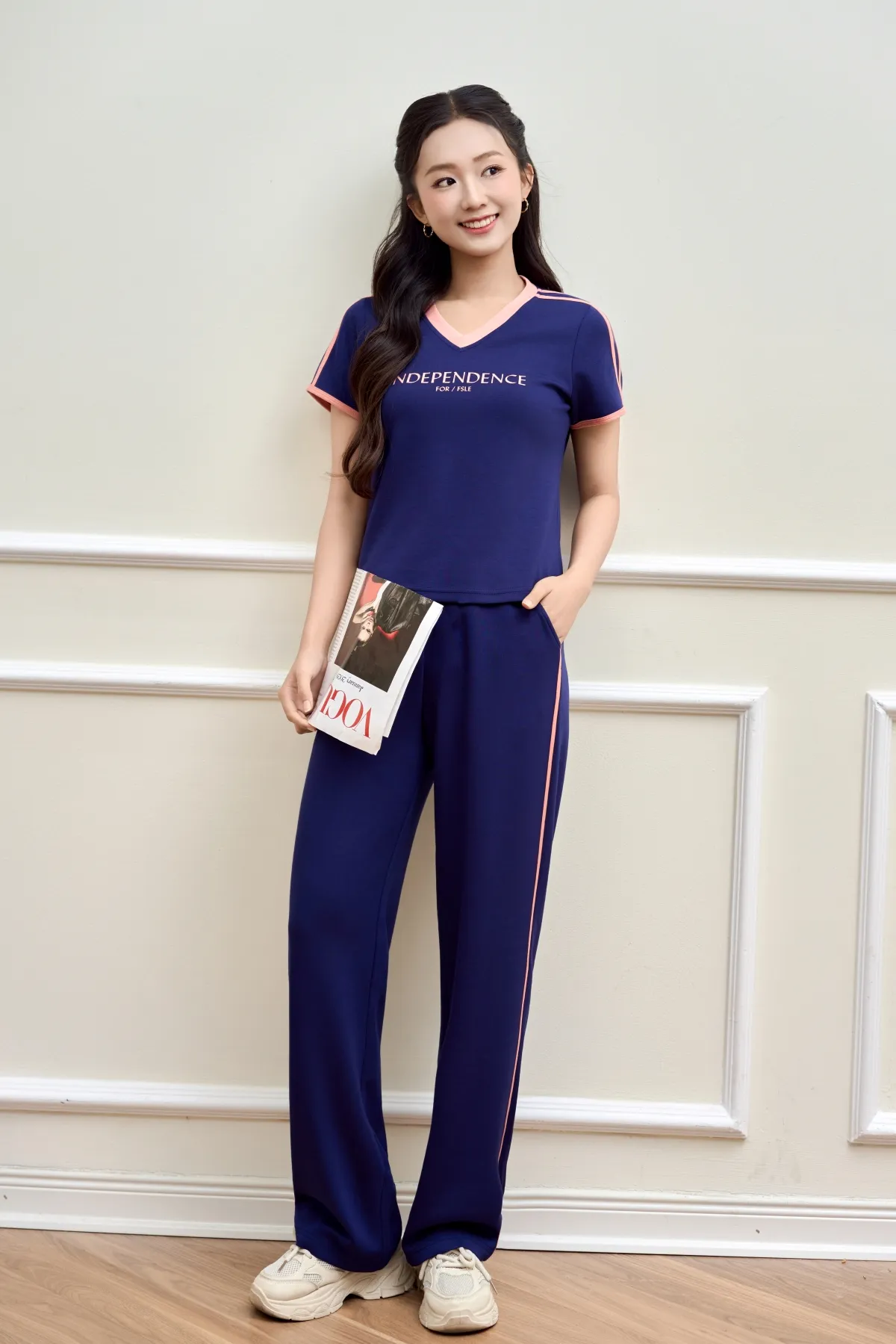 Set đồ nữ ponte áo cộc quần suông dài SFB3124