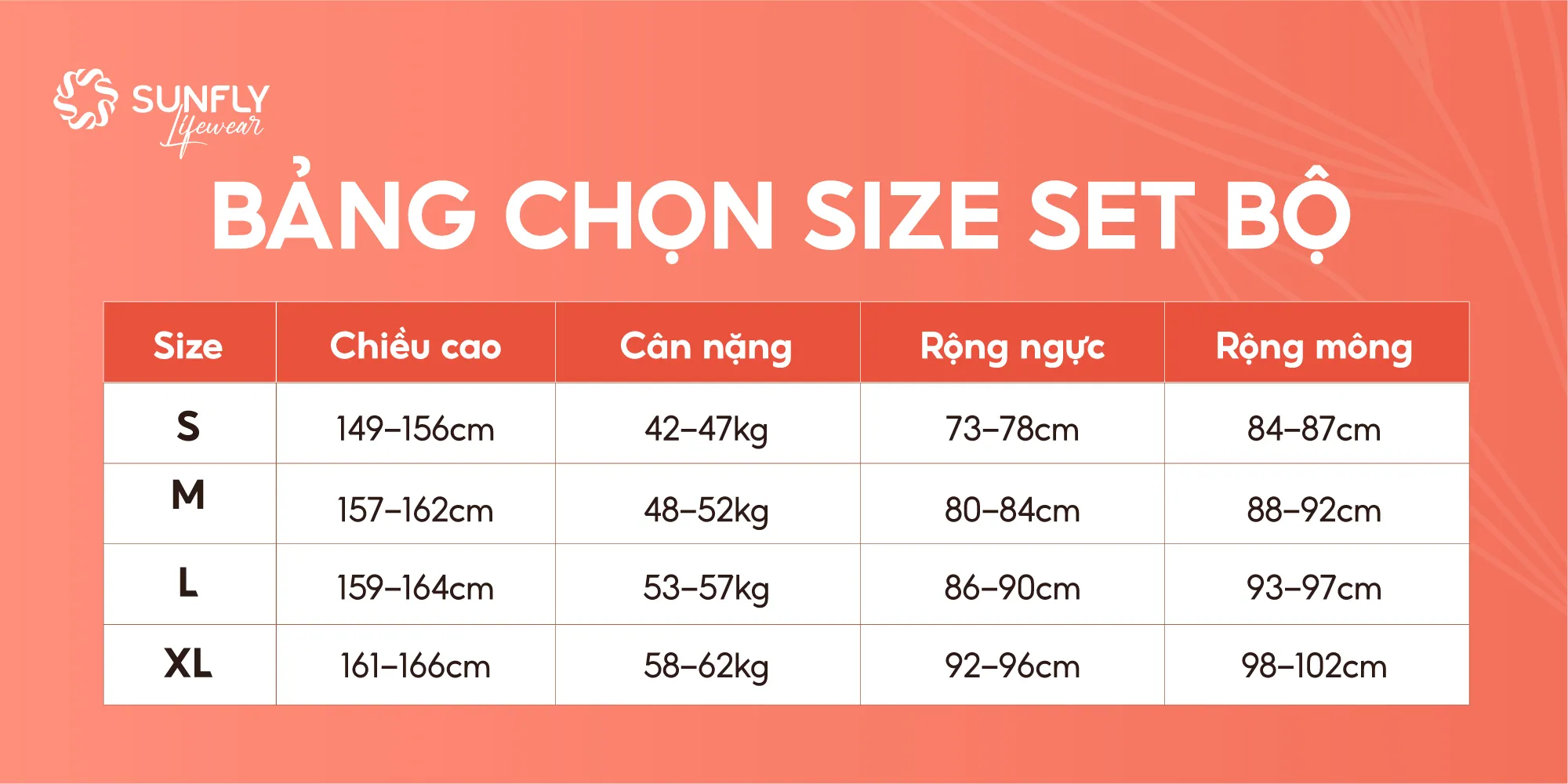 bảng chọn size set bộ