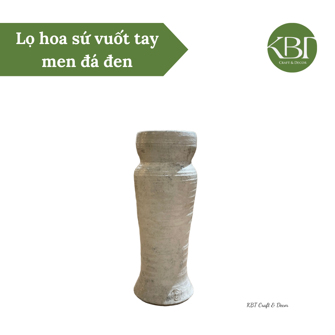 Lọ hoa sứ vuốt tay men đá đen H27