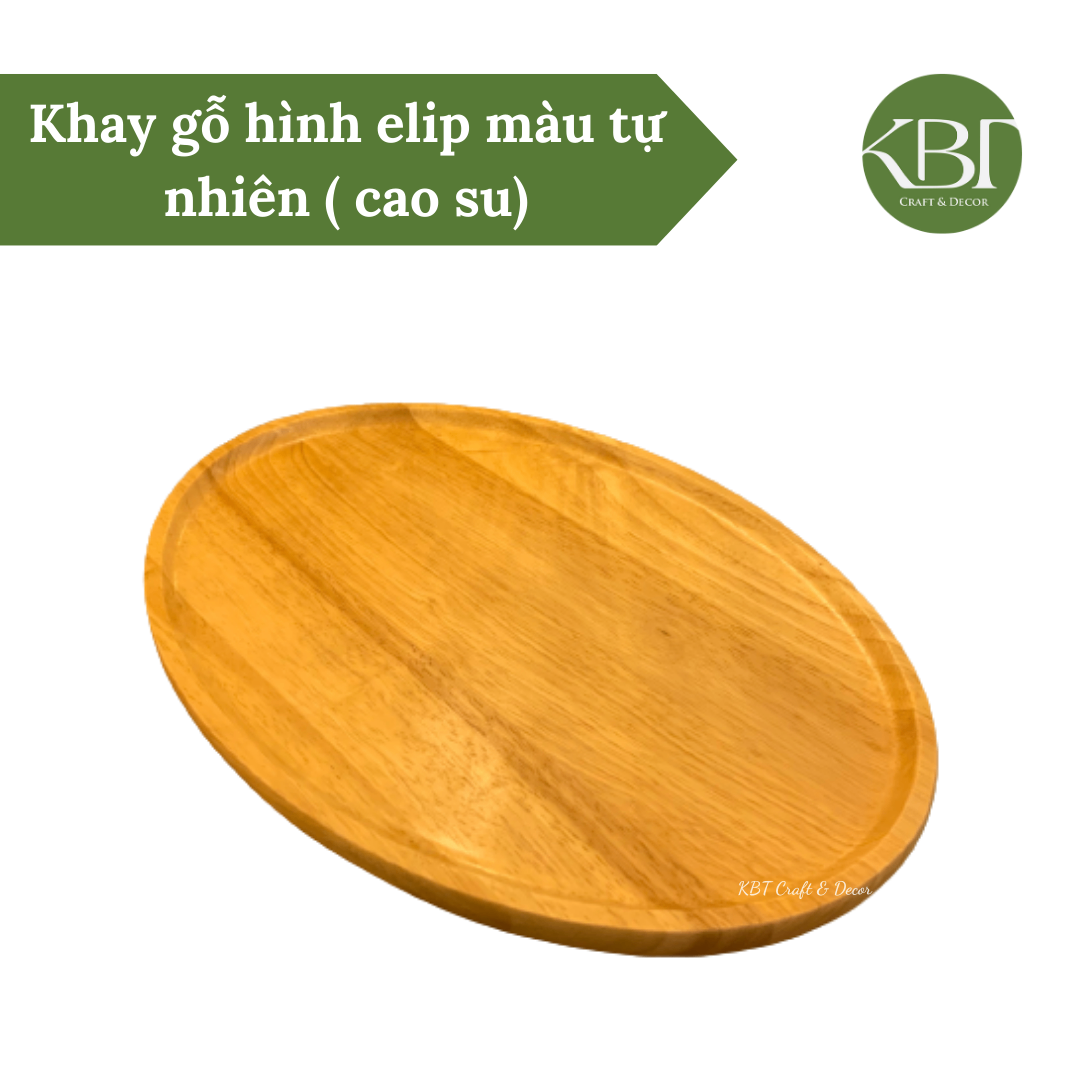 Khay gỗ hình elip màu tự nhiên ( cao su)