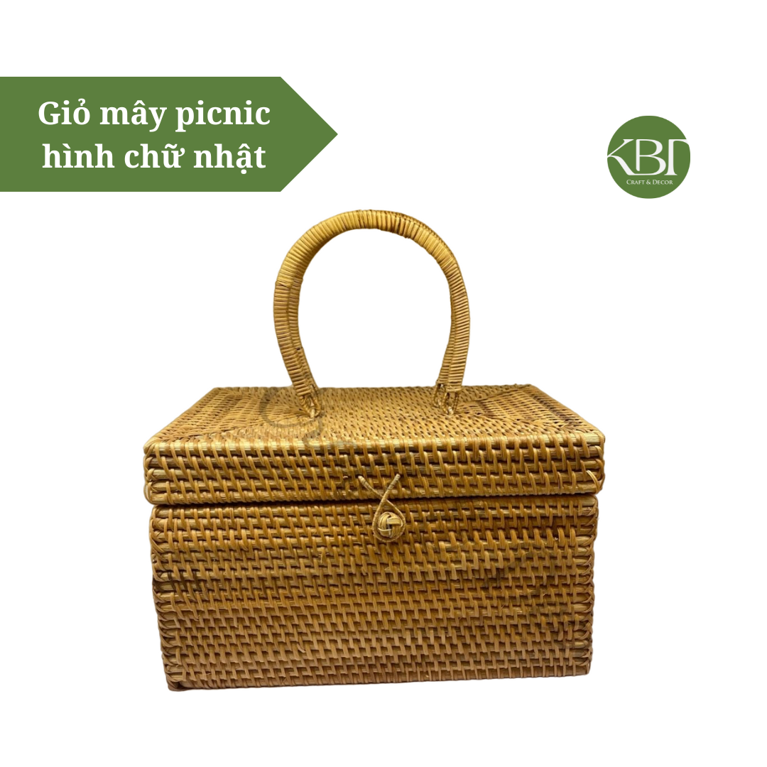 Giỏ mây picnic hình chữ nhật