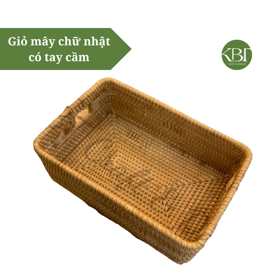 Giỏ mây chữ nhật có tay cầm