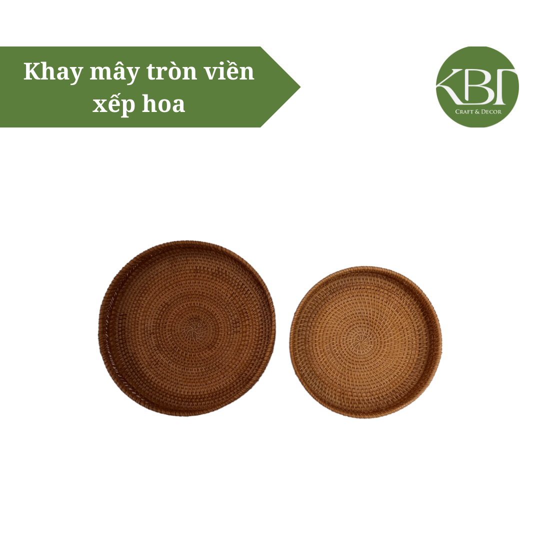 Khay mây tròn viền xếp hoa