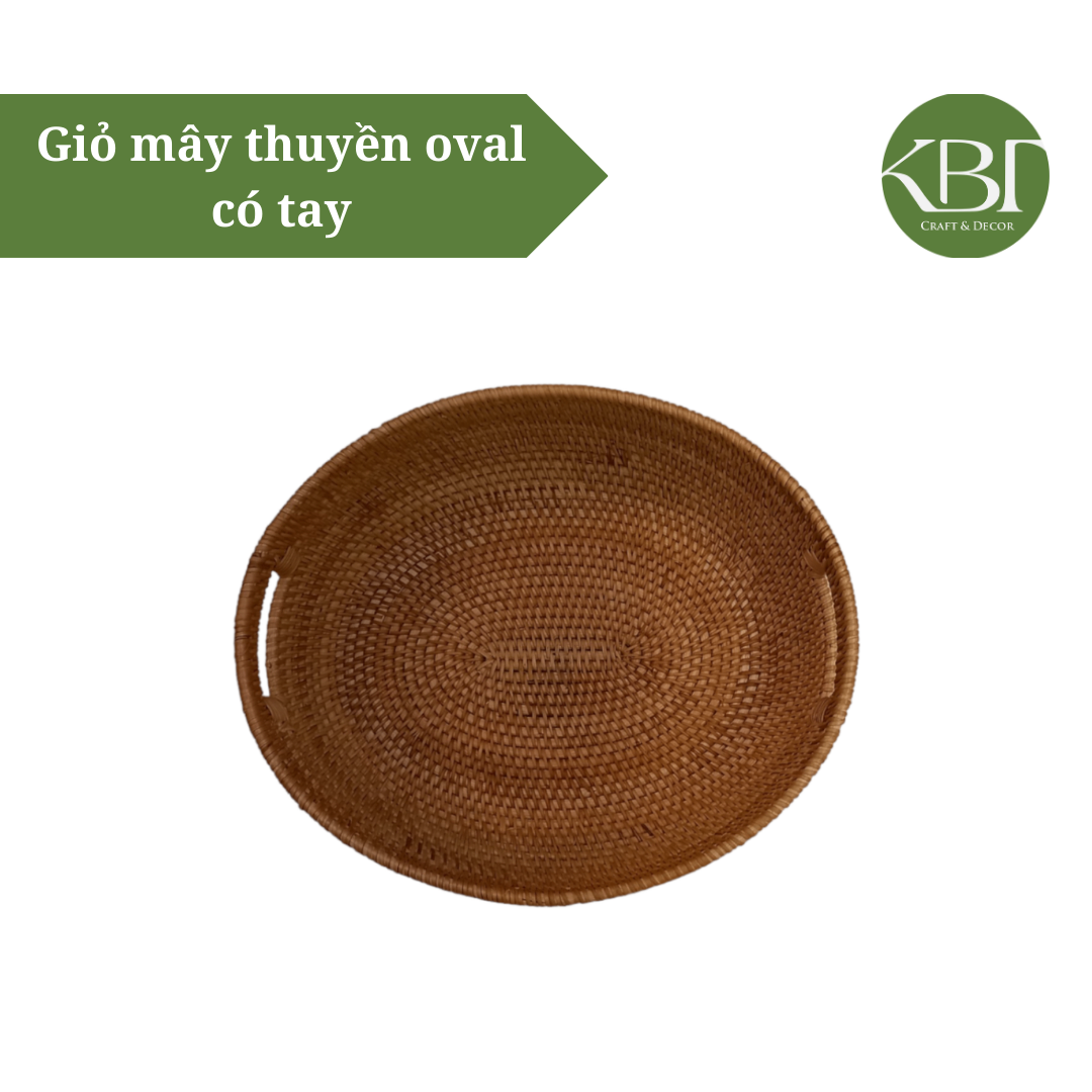 Giỏ mây thuyền oval có tay