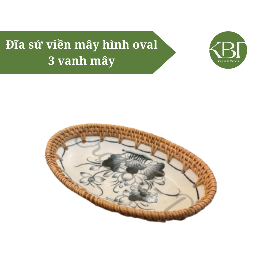 Đĩa sứ viền mây hình oval 3 vanh mây