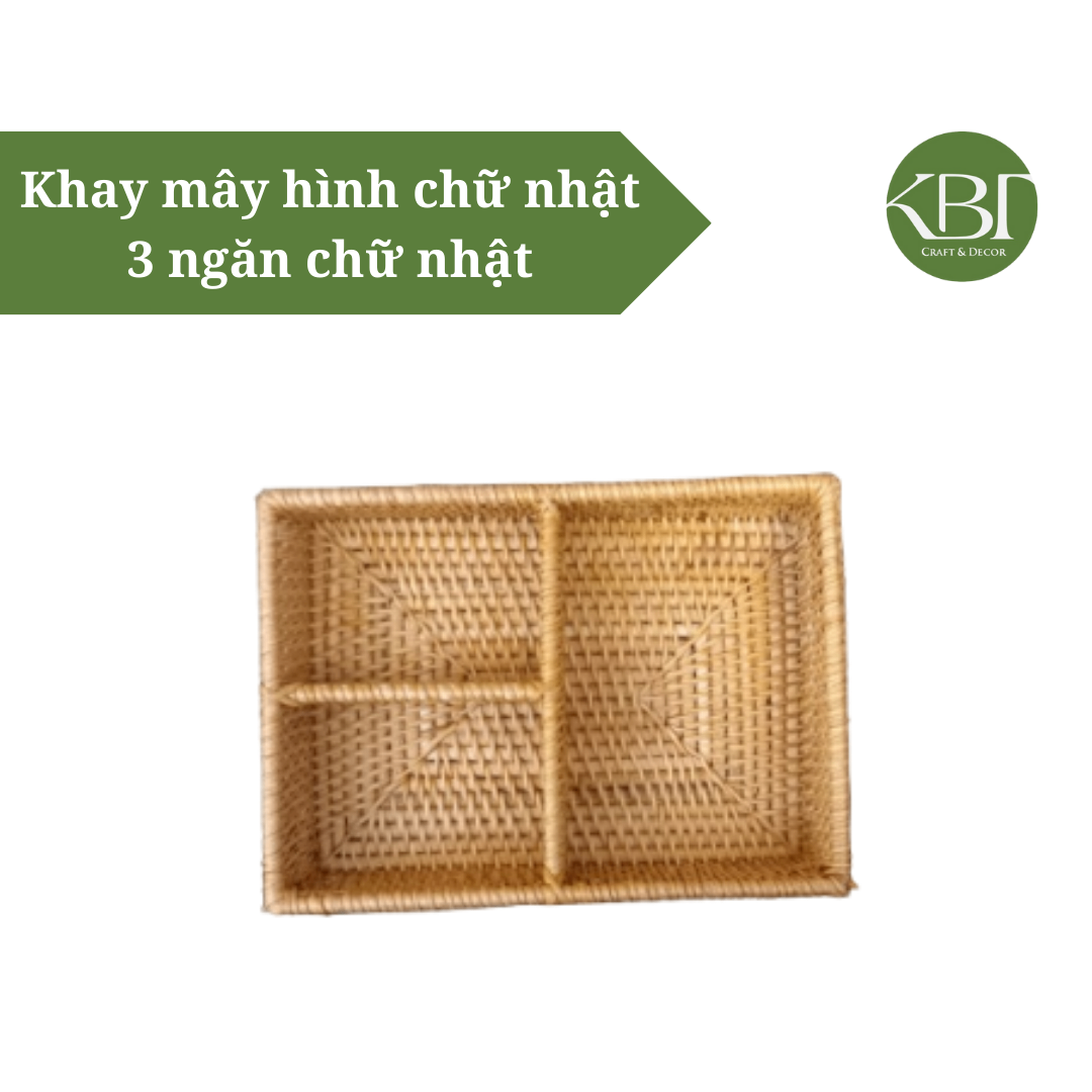 Khay mây hình chữ nhật 3 ngăn chữ nhật