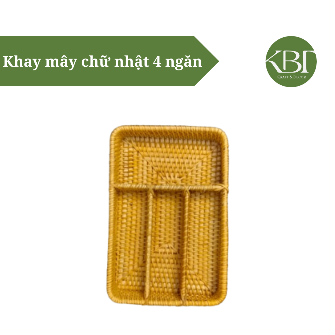 Khay mây chữ nhật 4 ngăn