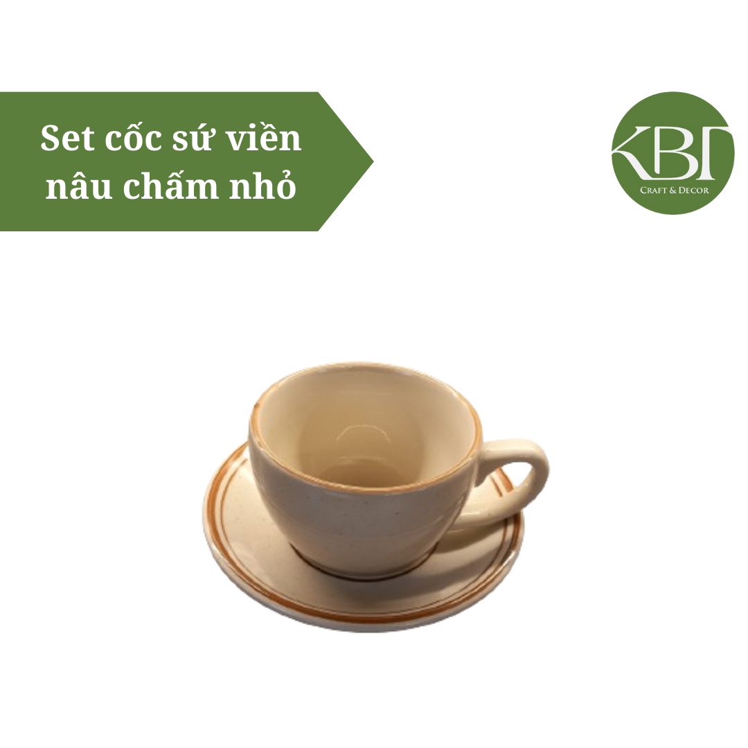 Set cốc sứ viền nâu chấm nhỏ