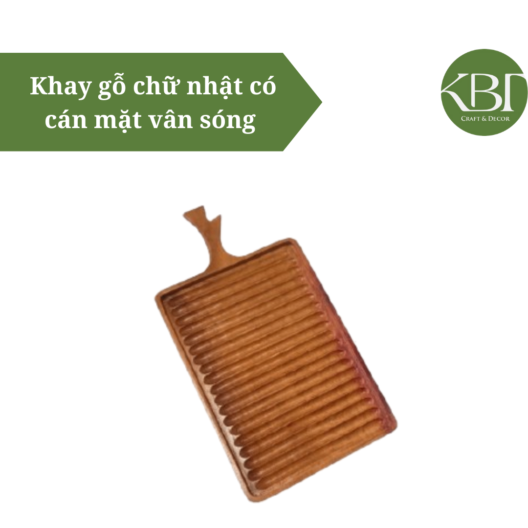 Khay gỗ chữ nhật có cán mặt vân sóng