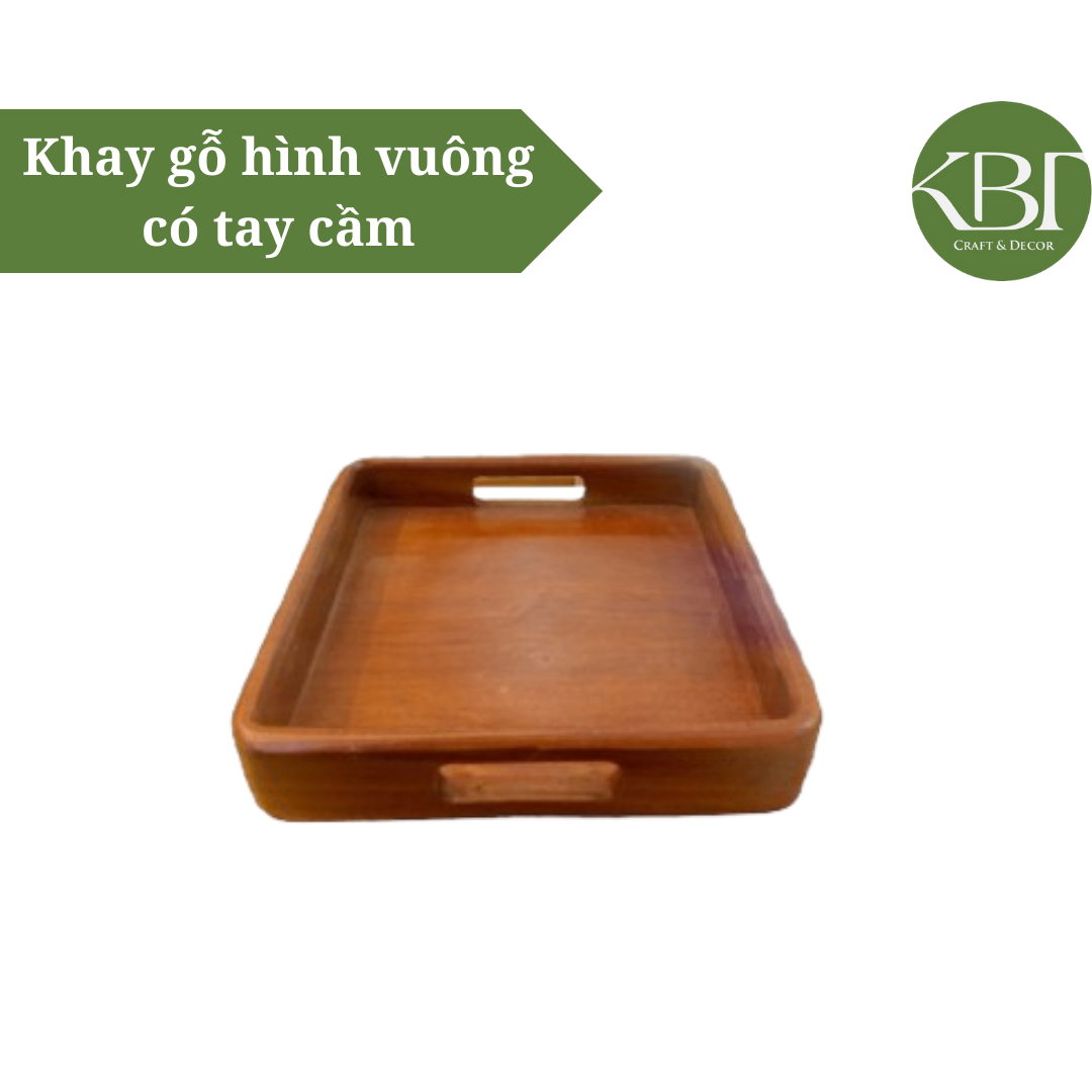 Khay gỗ hình vuông có tay cầm