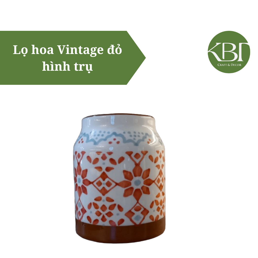 Lọ hoa Vintage đỏ hình trụ