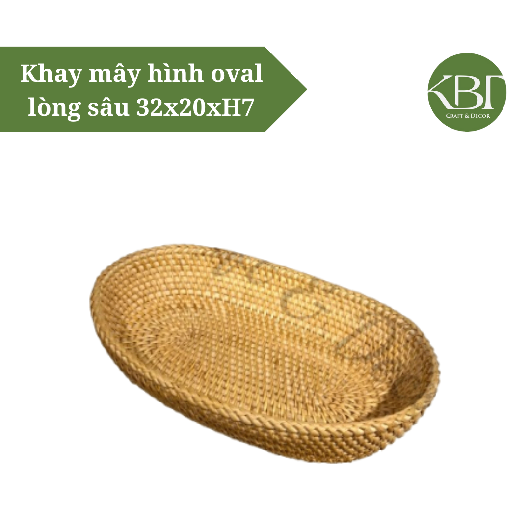 Khay mây hình oval lòng sâu 32*20*H7