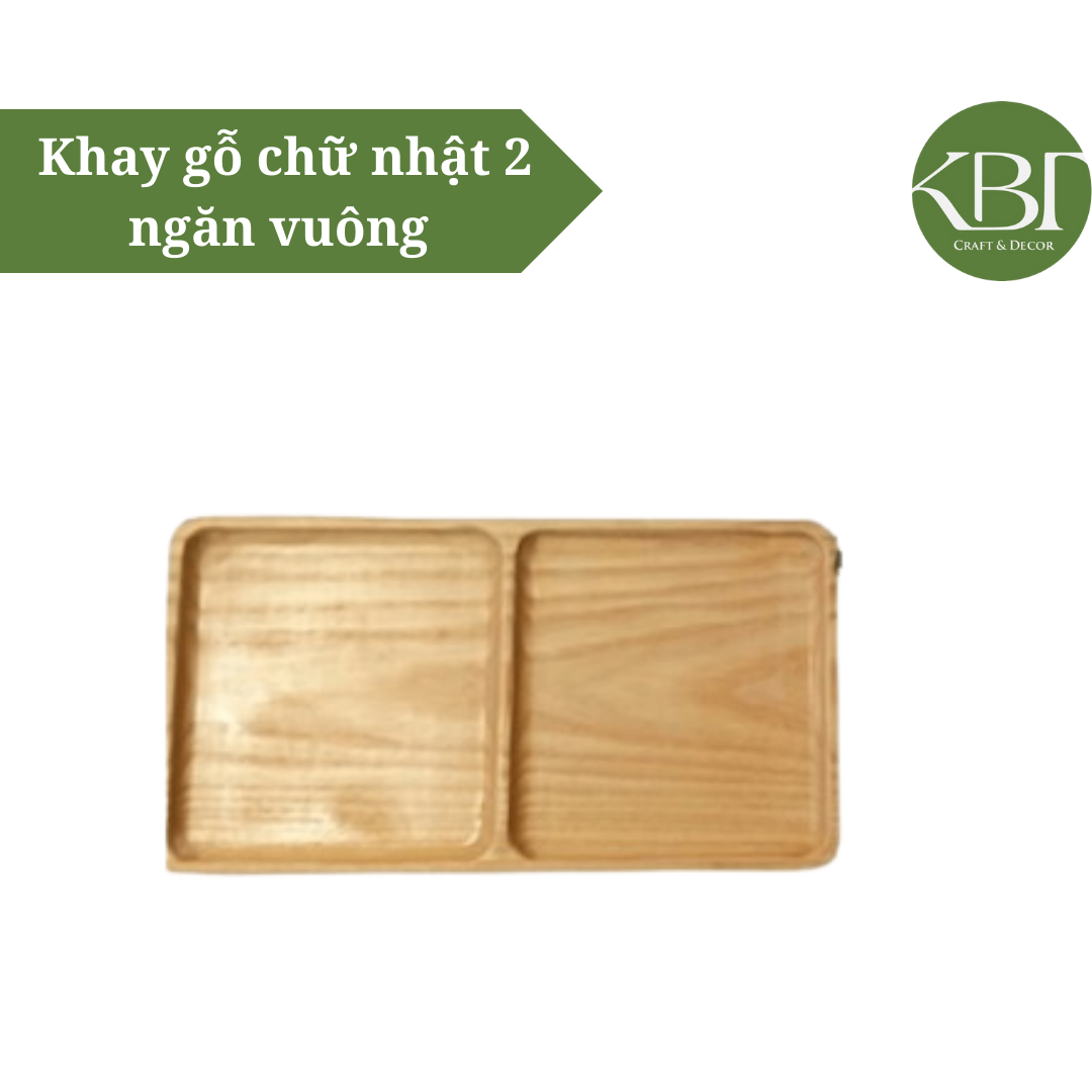 Khay gỗ chữ nhật 2 ngăn vuông