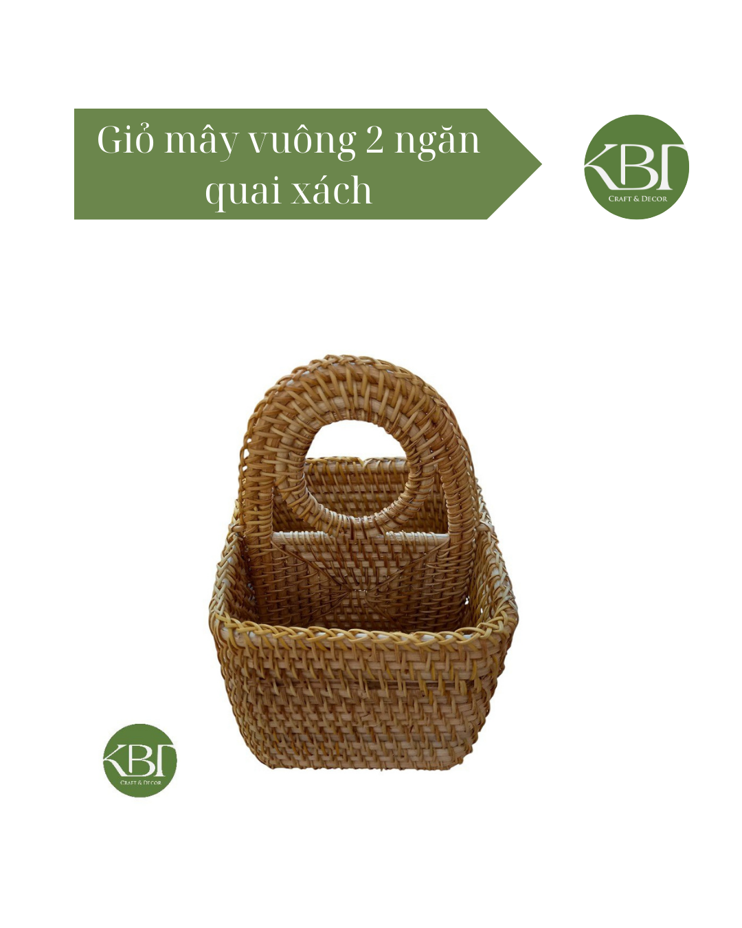 Giỏ mây vuông 2 ngăn quai xách