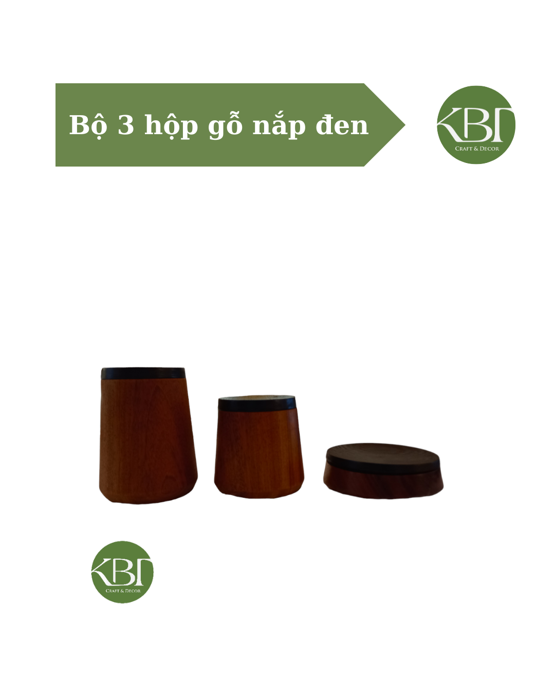 Bộ 3 hộp gỗ nắp đen