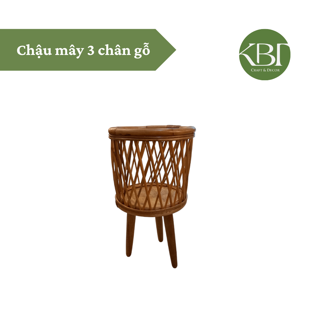 Chậu mây 3 chân gỗ