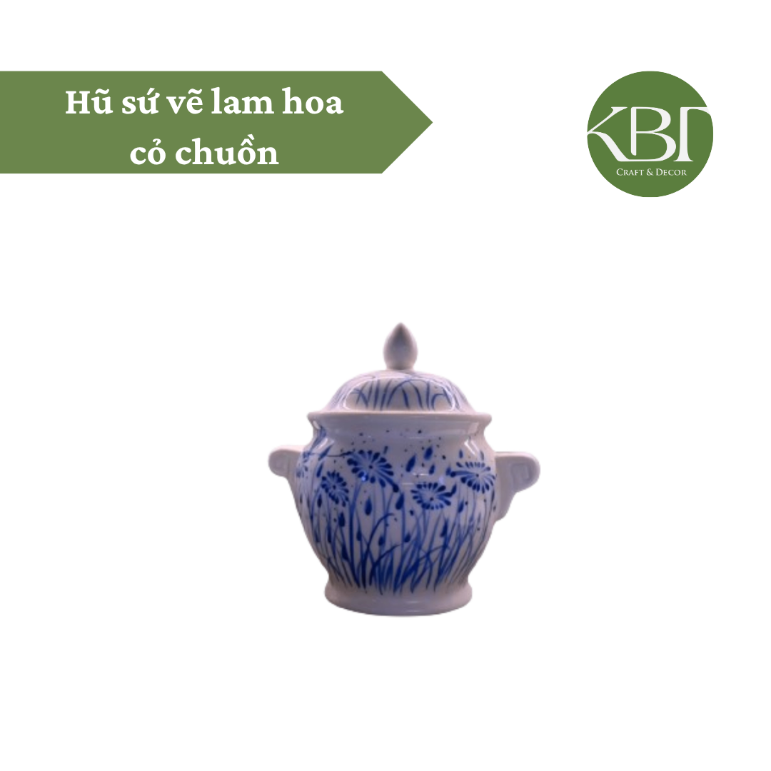 Hũ sứ vẽ lam hoa cỏ chuồn