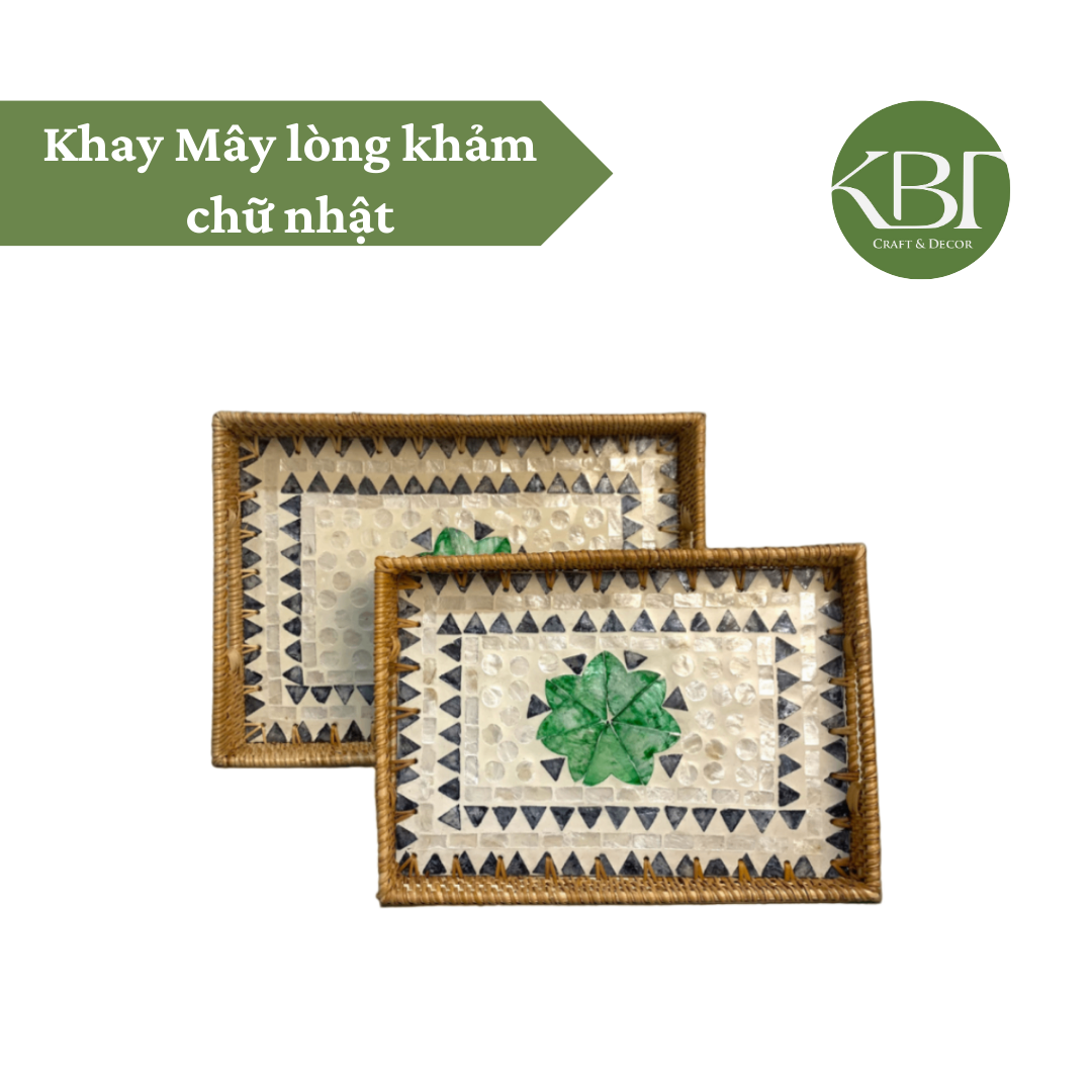 Khay Mây lòng khảm chữ nhật