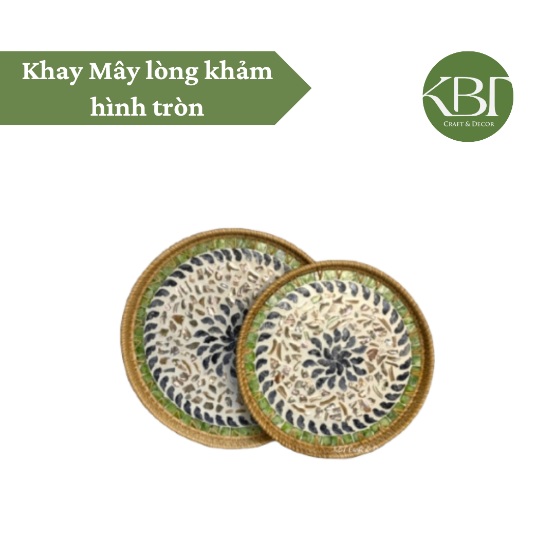 Khay Mây lòng khảm hình tròn