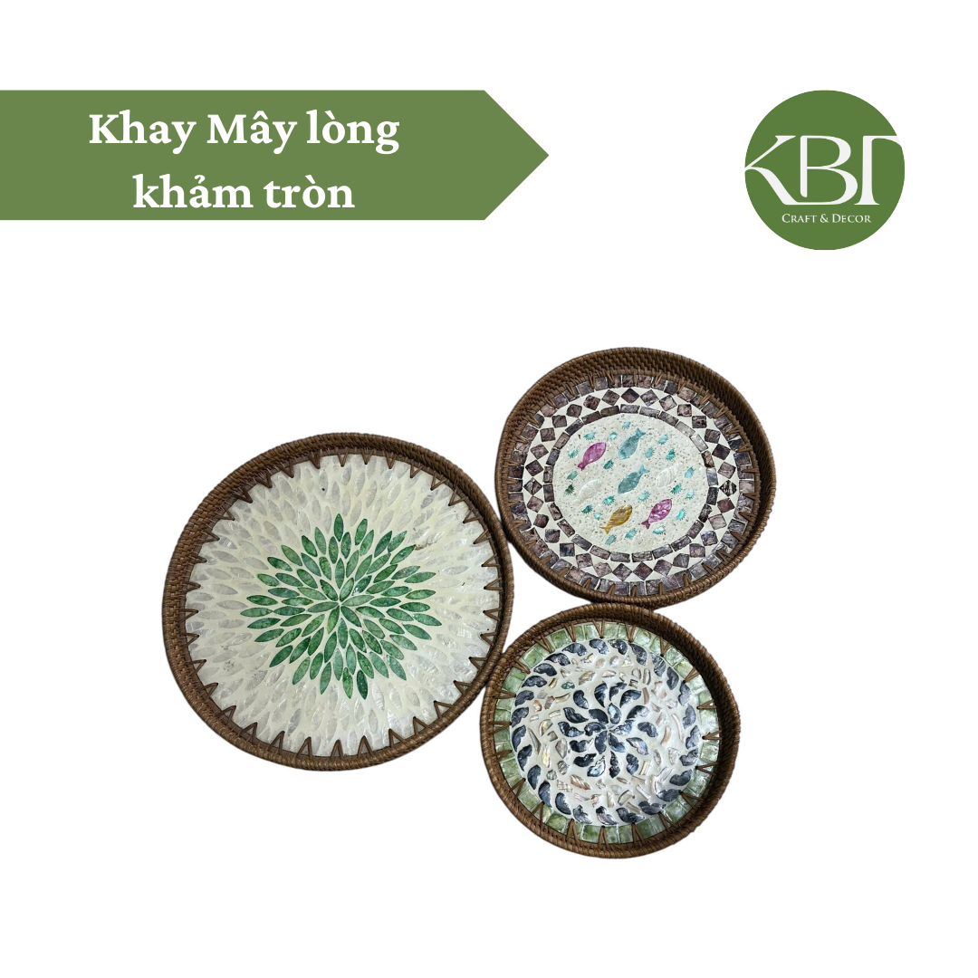 Khay Mây lòng khảm tròn