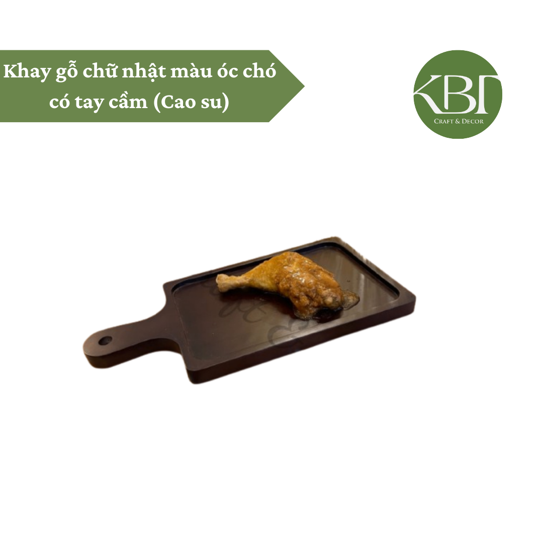 Khay gỗ chữ nhật màu óc chó có tay cầm ( Cao su)