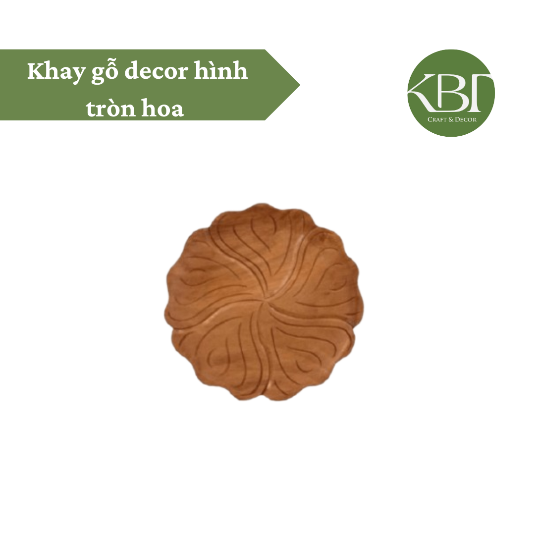 Khay gỗ decor hình tròn hoa