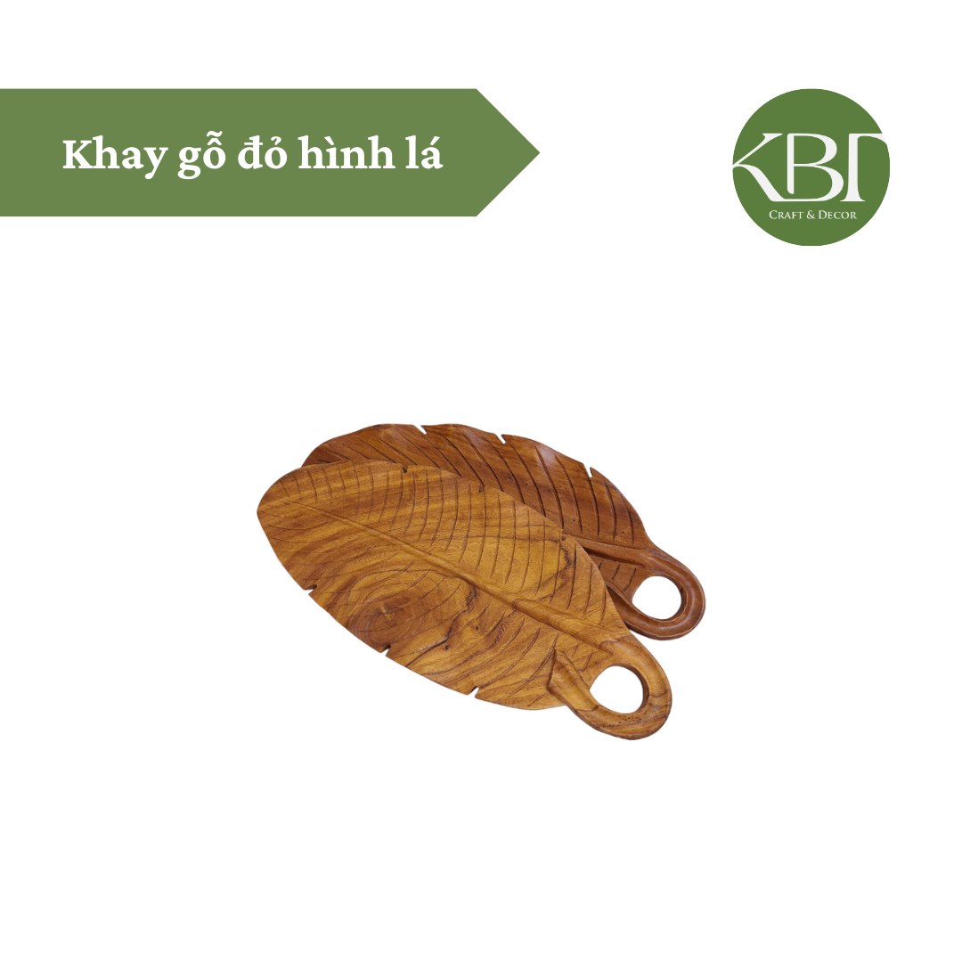 Khay gỗ đỏ hình lá