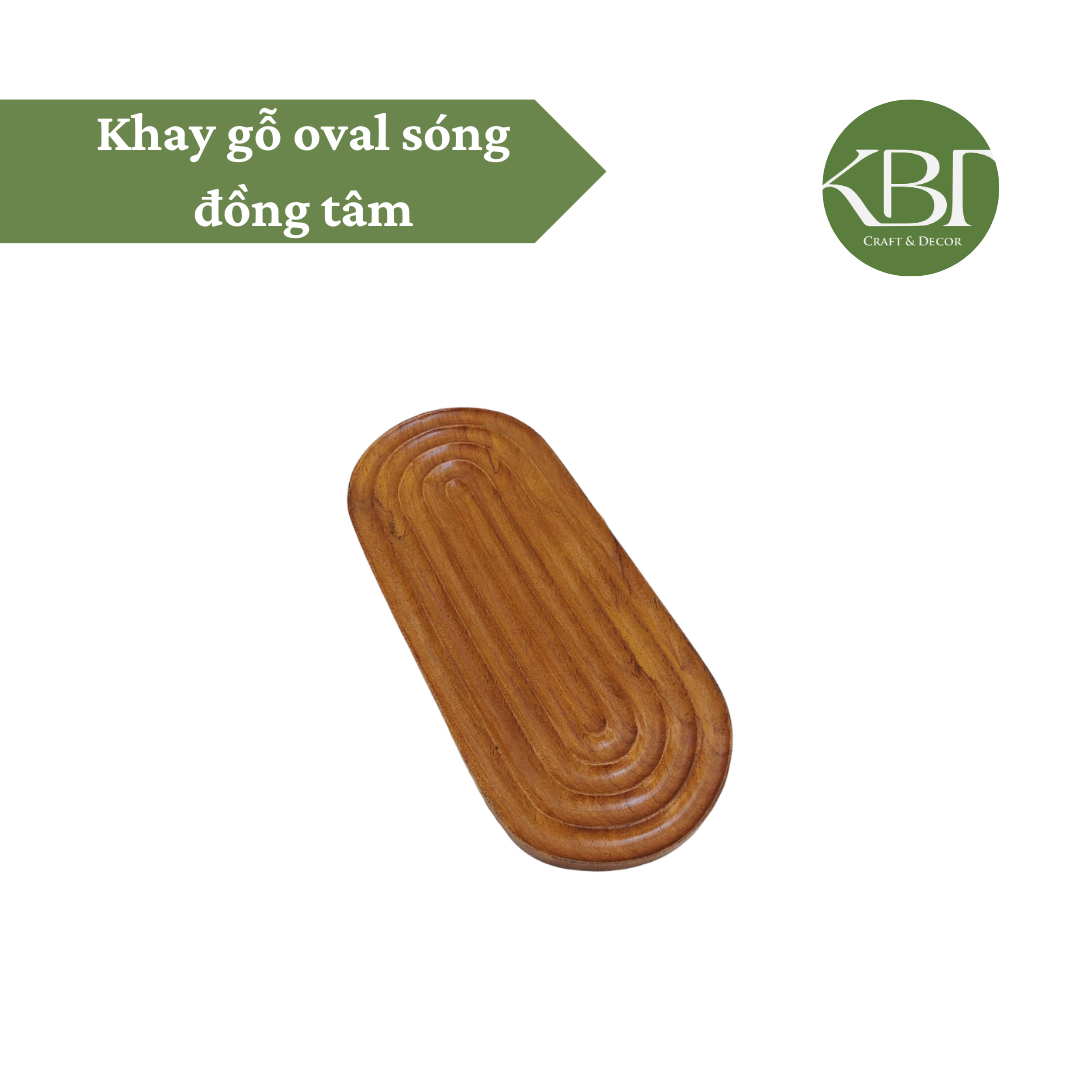 Khay gỗ oval sóng đồng tâm
