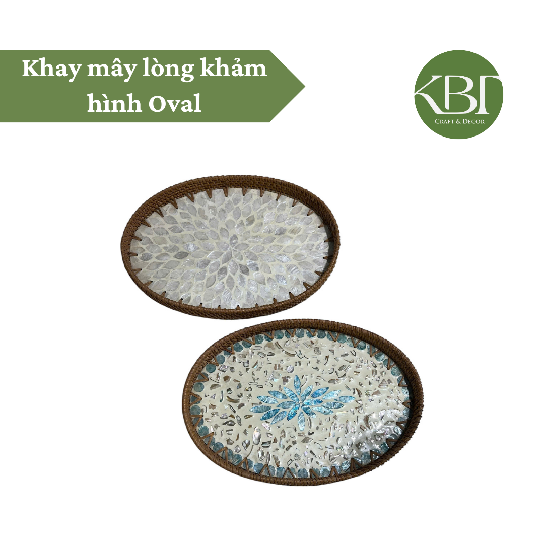 Khay mây lòng khảm hình Oval