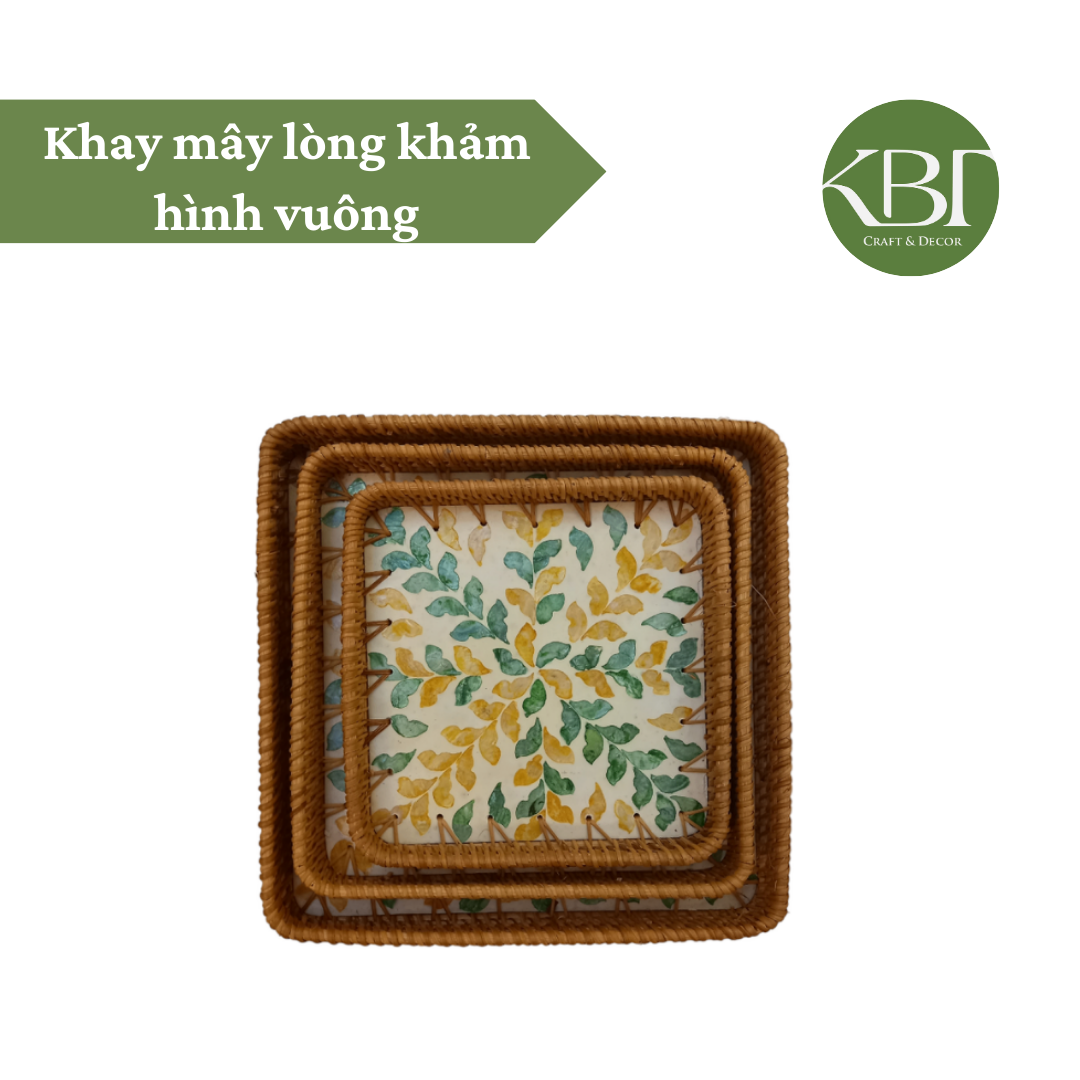 Khay mây lòng khảm hình vuông
